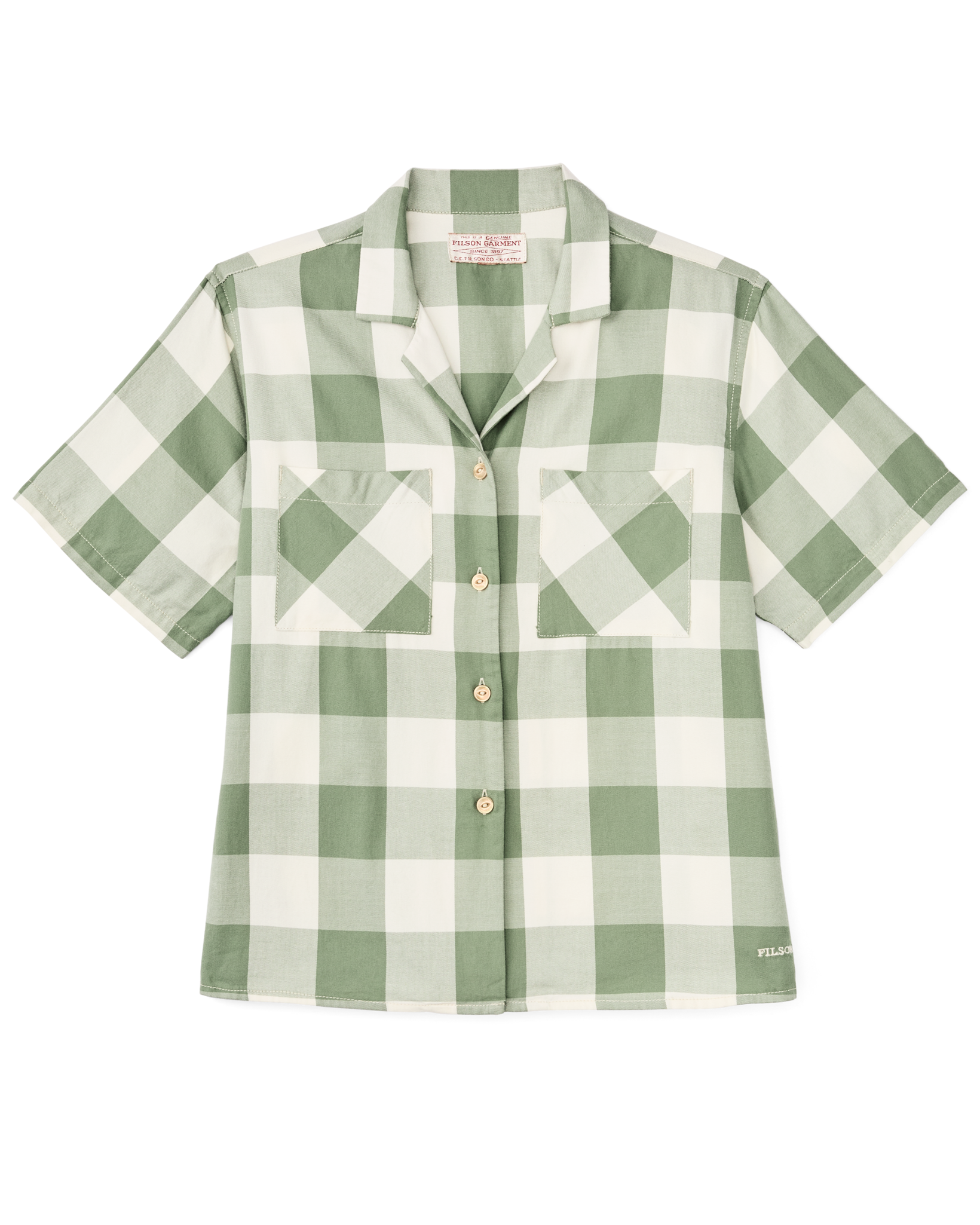 Women's Short Sleeve Camp Shirt - Hedge Green / White Plaid
