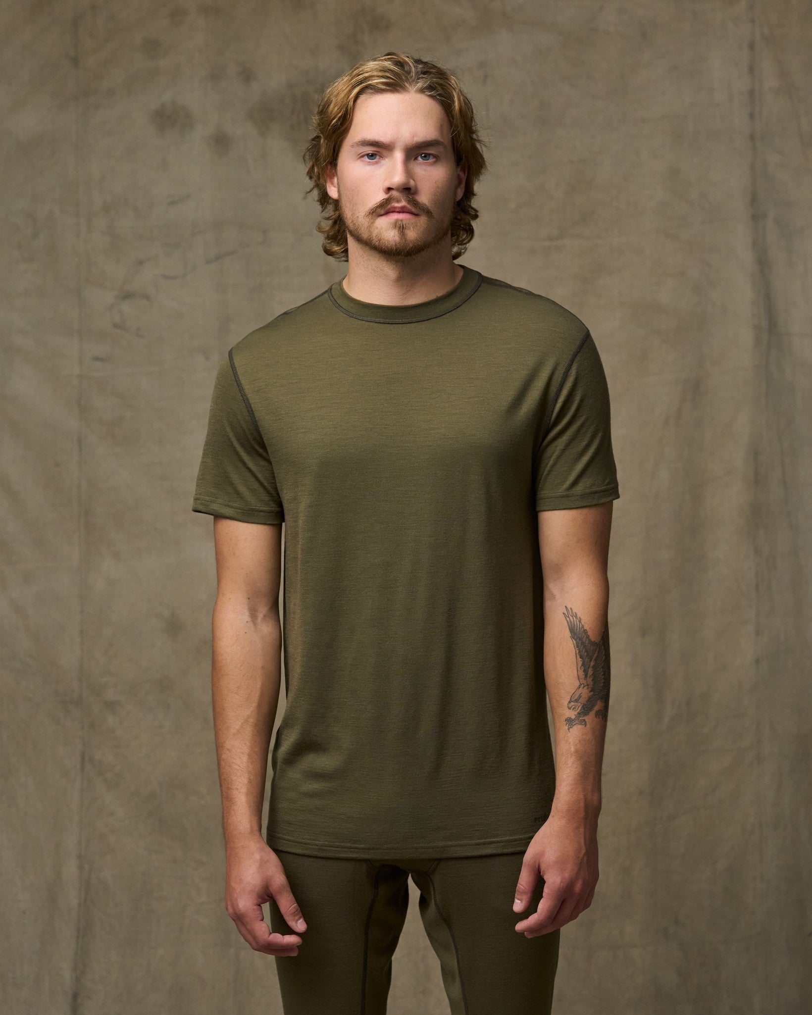 210g Merino Wool Short Sleeve Crewneck T-Shirt - Dark Olive