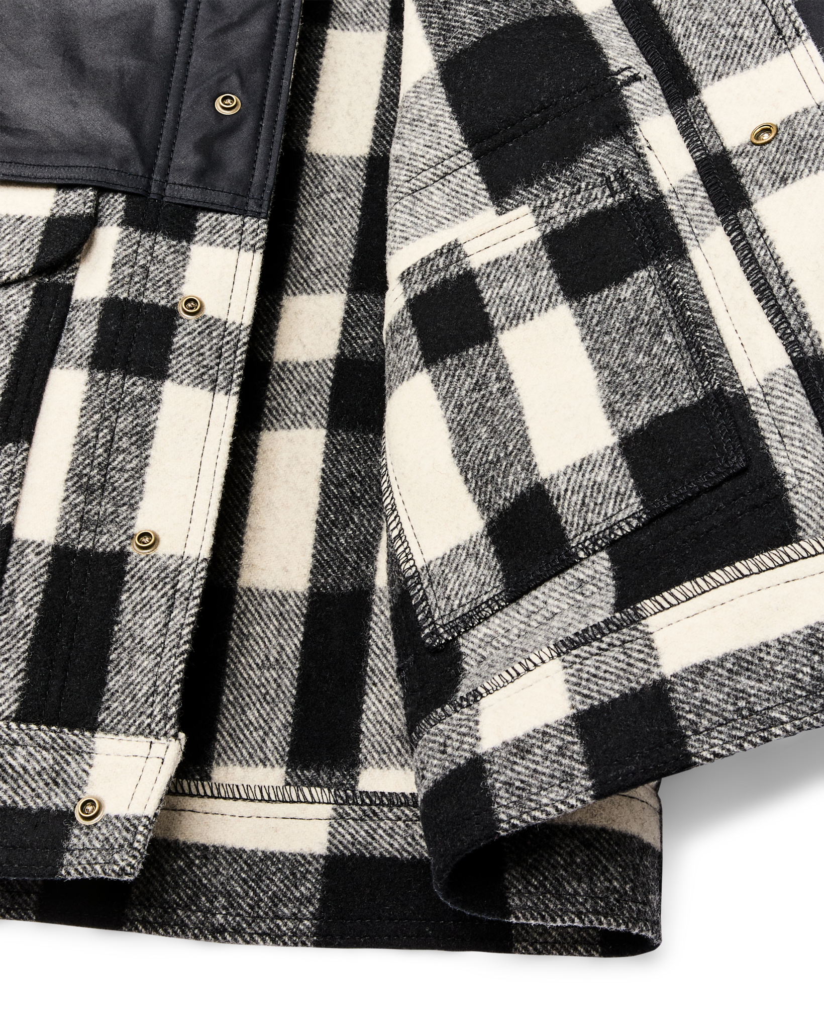 Mackinaw Wool Caped Jacket - Natural Black Plaid Navy - Image 7