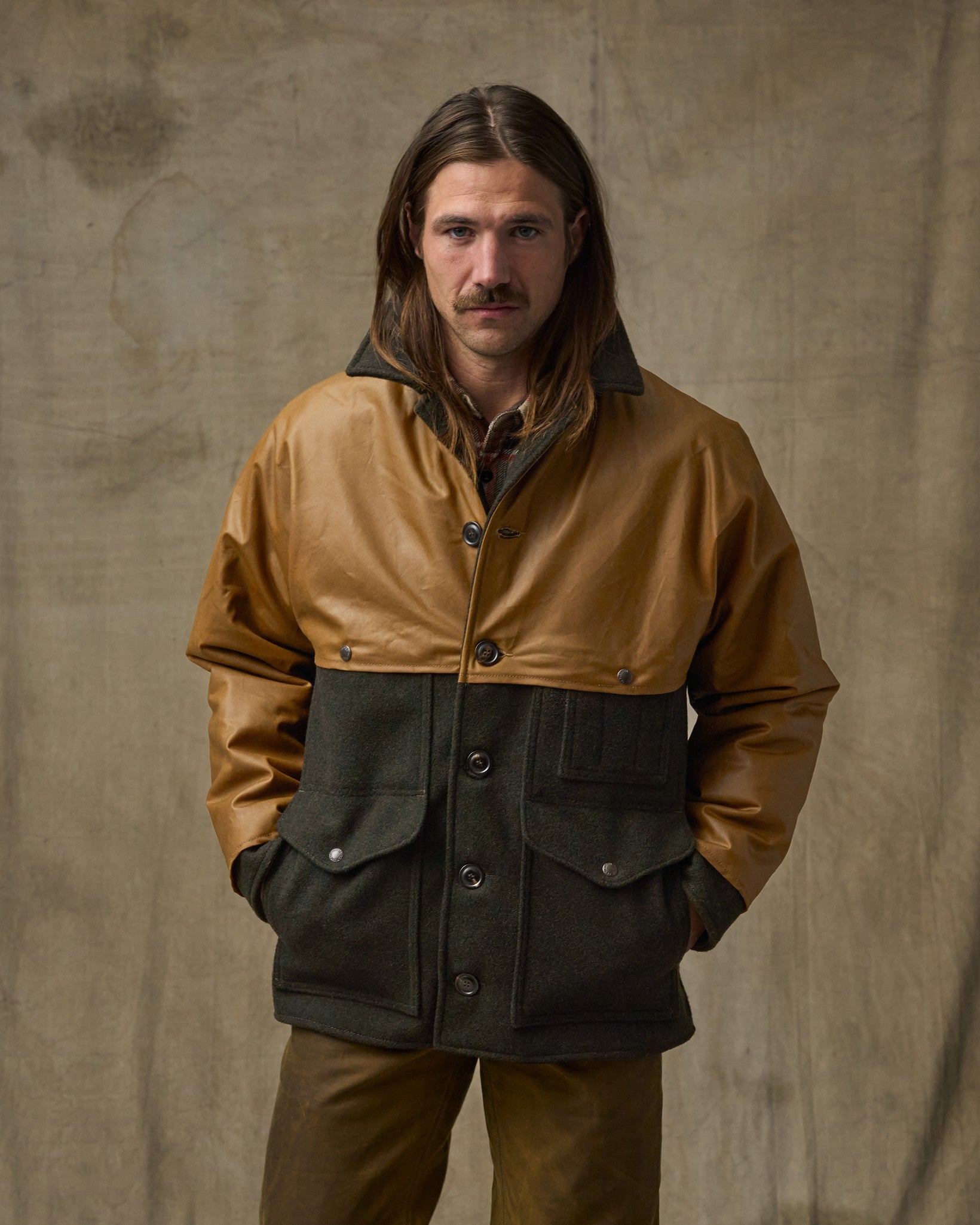 Mackinaw Wool Caped Cruiser Jacket - Peat Black / Dark Tan - Image 9