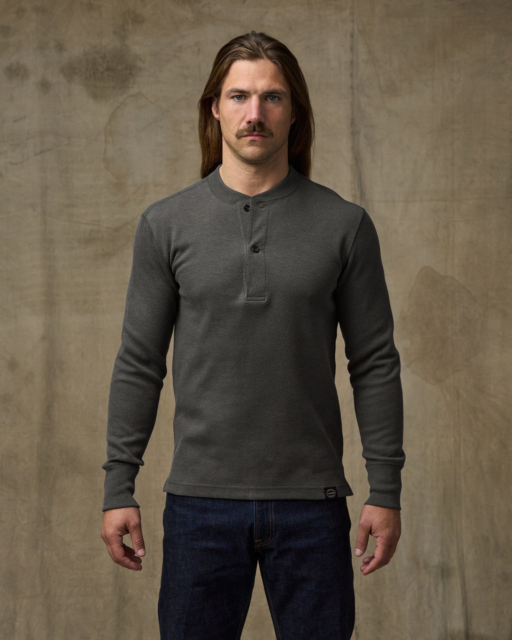 Waffle Knit Henley - Charcoal