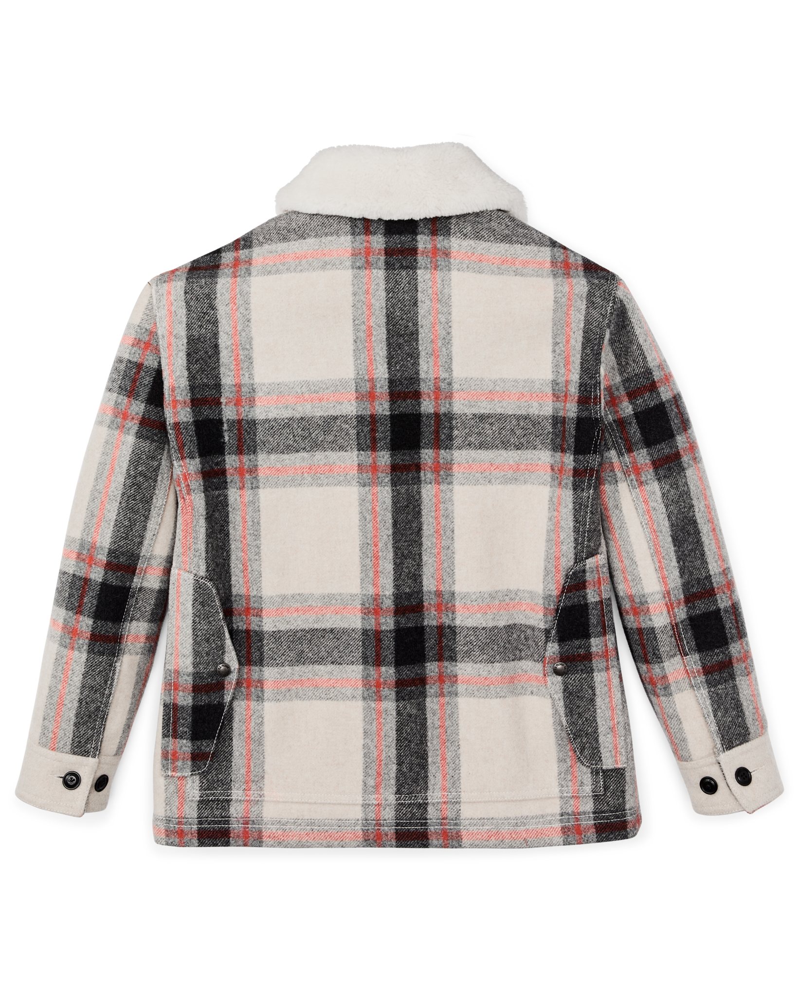 Women's Mackinaw Wool Shearling Cruiser Jacket - Cream / Red / Black Plaid - Image 5