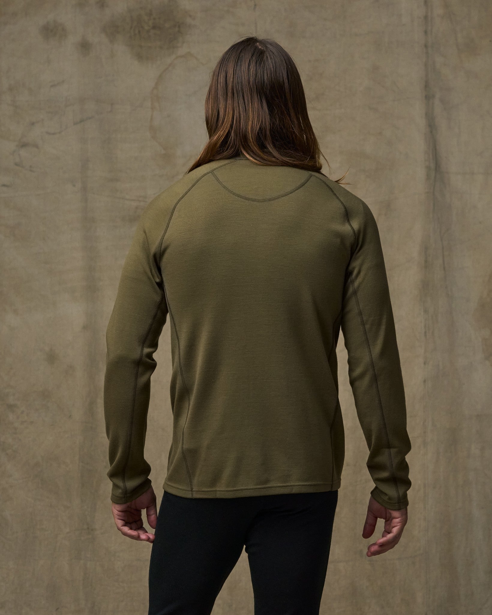 400g Merino Wool Long Sleeve Half-zip - Dark Olive - Image 2