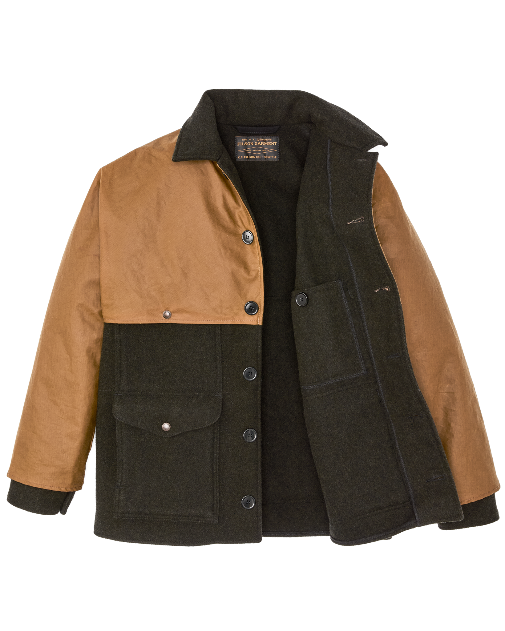Mackinaw Wool Caped Cruiser Jacket - Peat Black / Dark Tan - Image 6