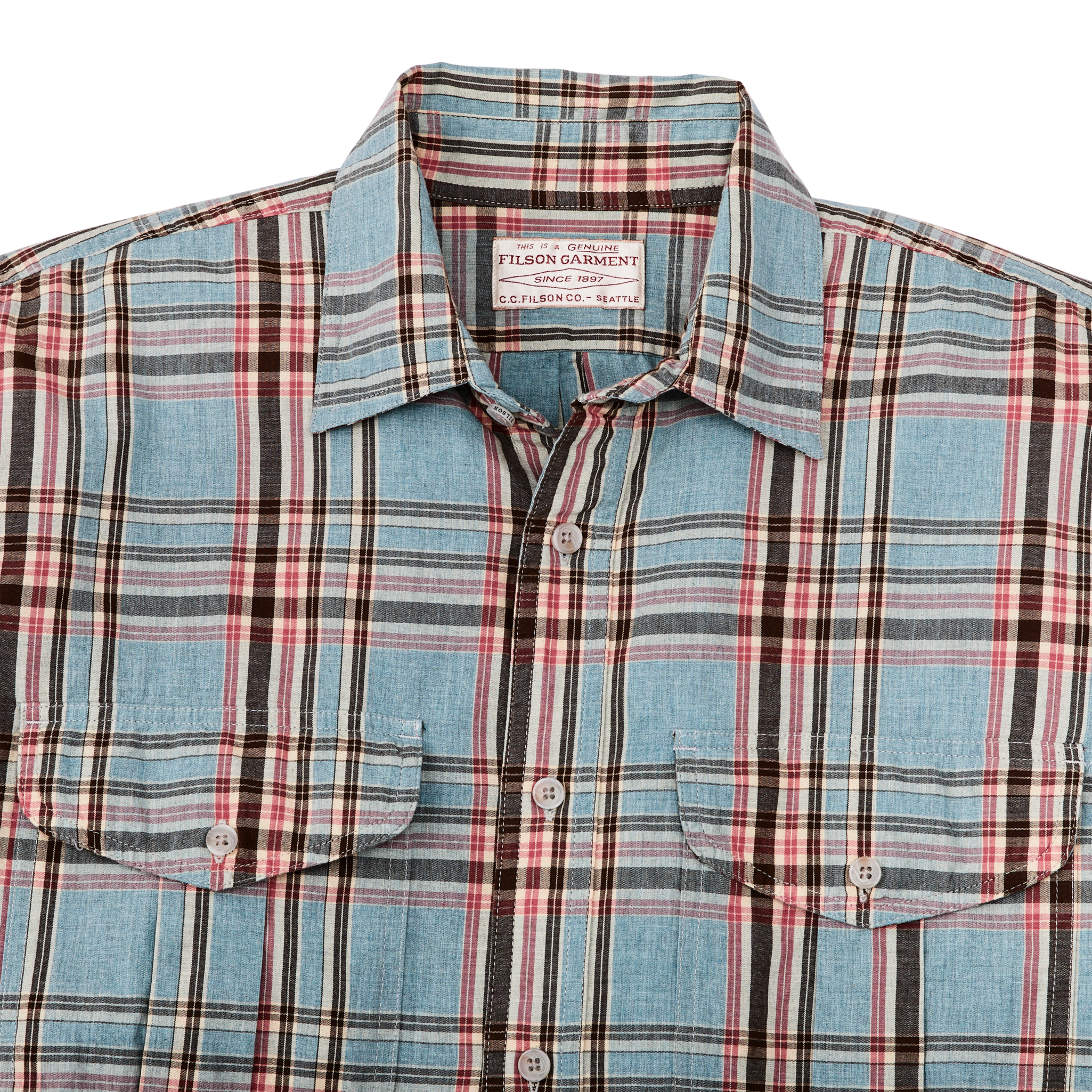 Filson's Washed Feather Cloth Shirt - Light Blue / Red / Natural Plaid - Image 4