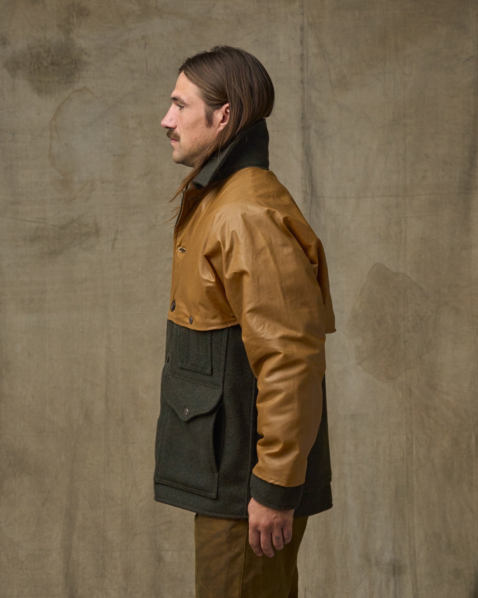 Mackinaw Wool Caped Cruiser Jacket - Peat Black / Dark Tan - Image 5