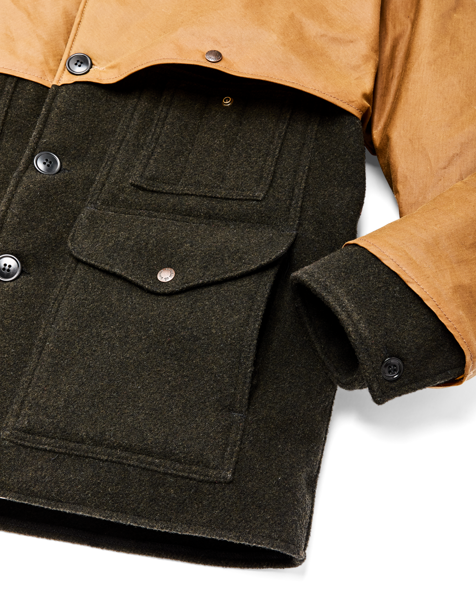 Mackinaw Wool Caped Cruiser Jacket - Peat Black / Dark Tan - Image 7