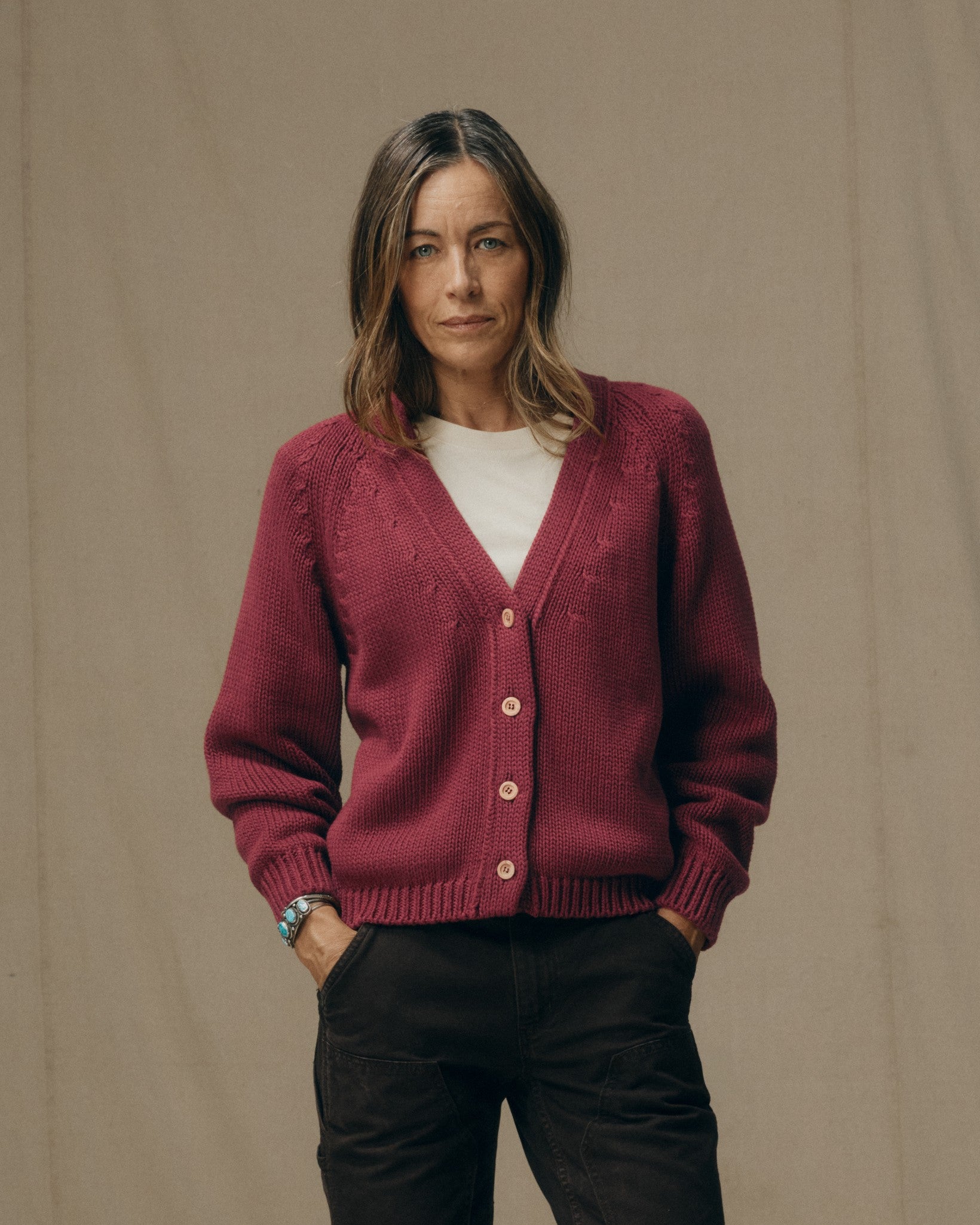 Women's Rustic Cotton Cardigan - Burgundy
