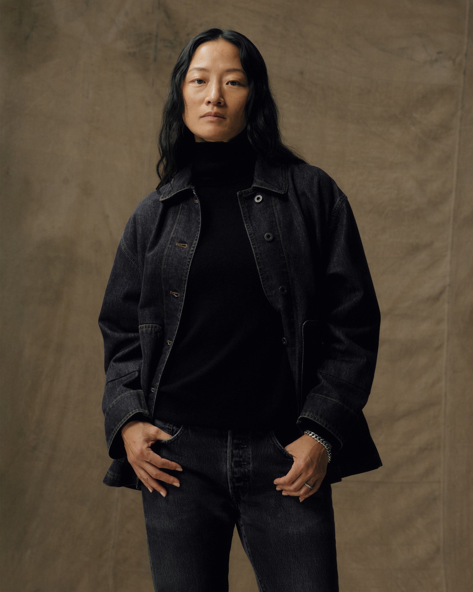 Women's Denim Barn Coat - Rinse Black - Image 8