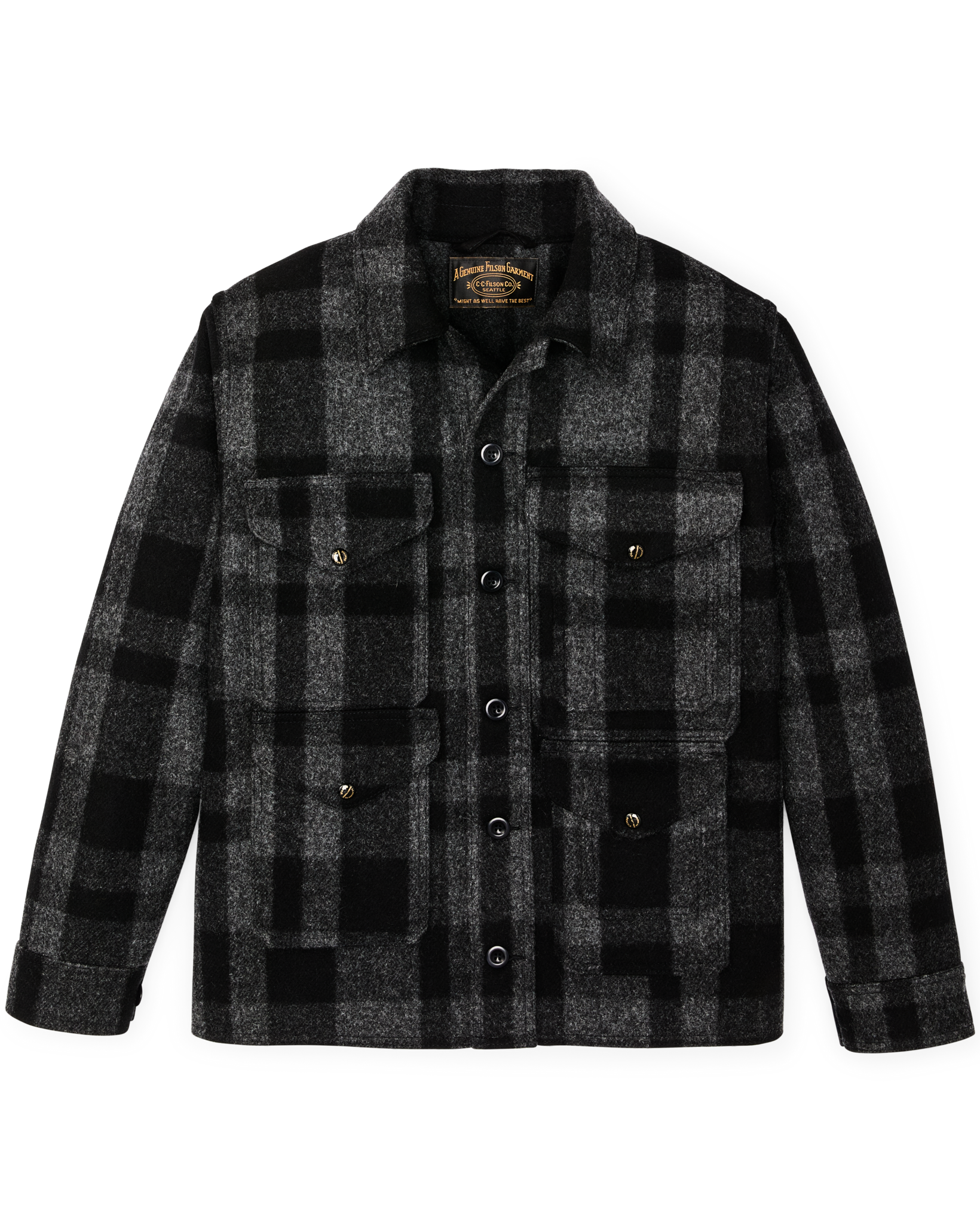 1940s Mackinaw Wool Cruiser Jacket - Charcoal / Black Heritage Plaid