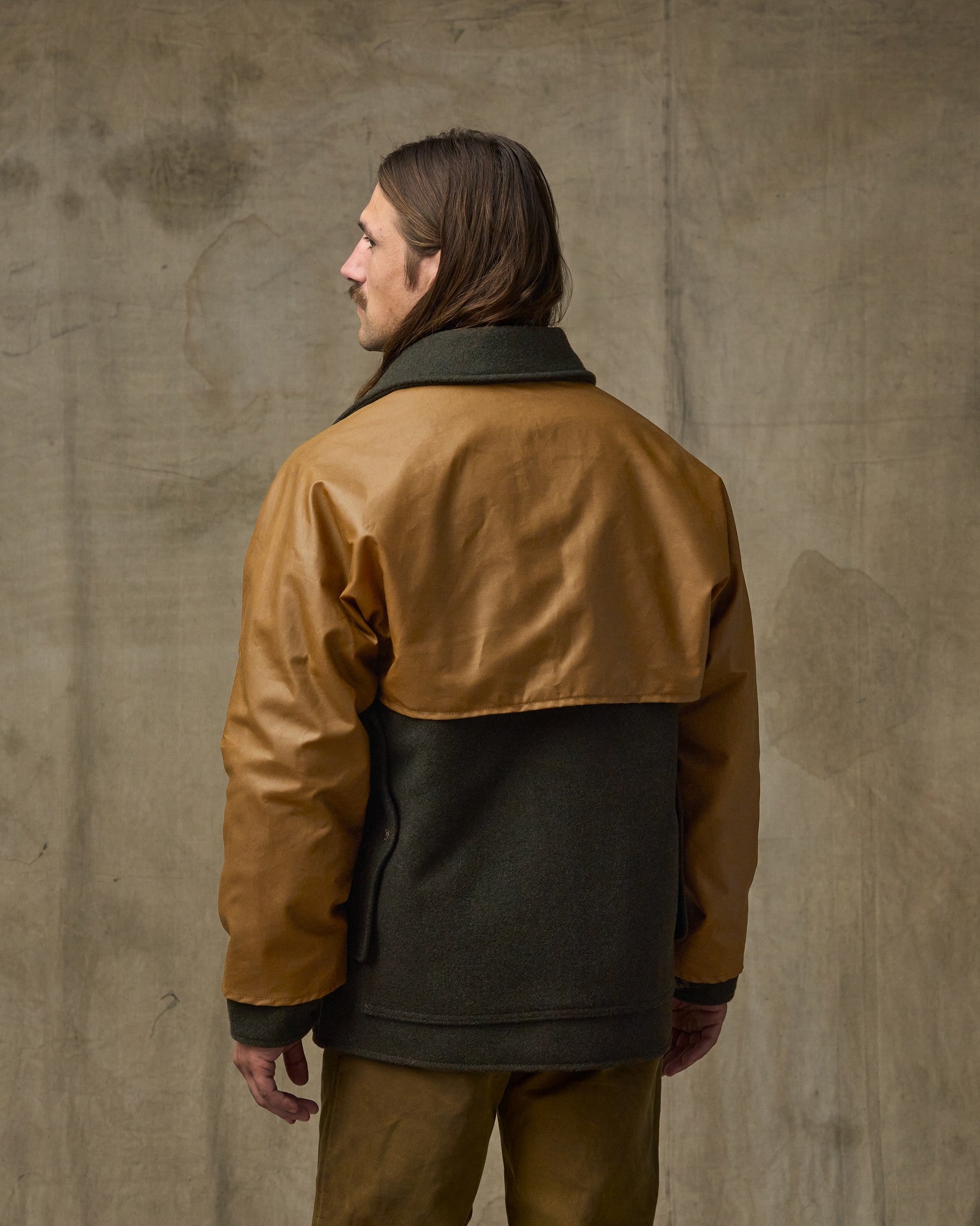Mackinaw Wool Caped Cruiser Jacket - Peat Black / Dark Tan - Image 2