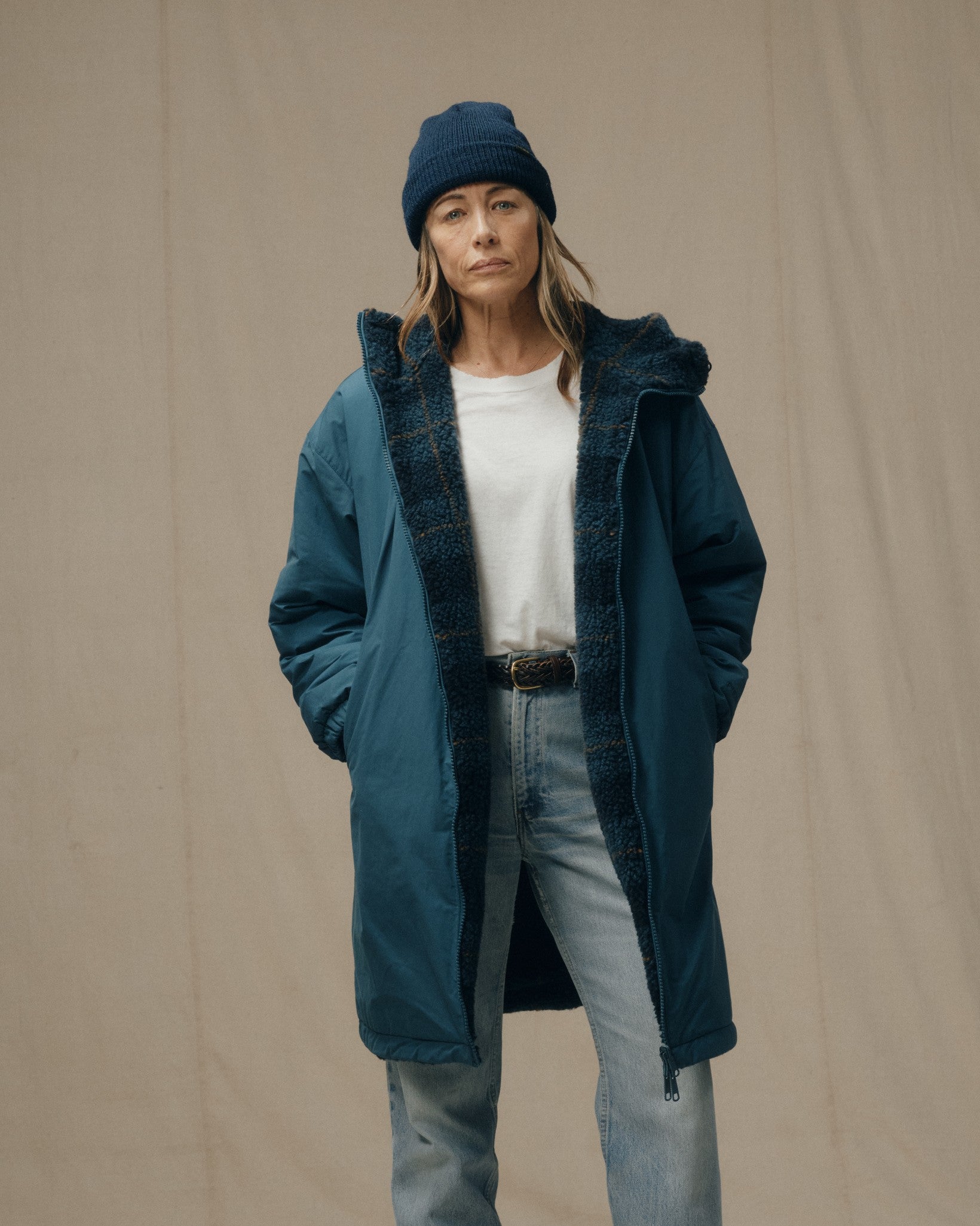 Women's Reversible Woolly Fleece Coat - Dark Teal