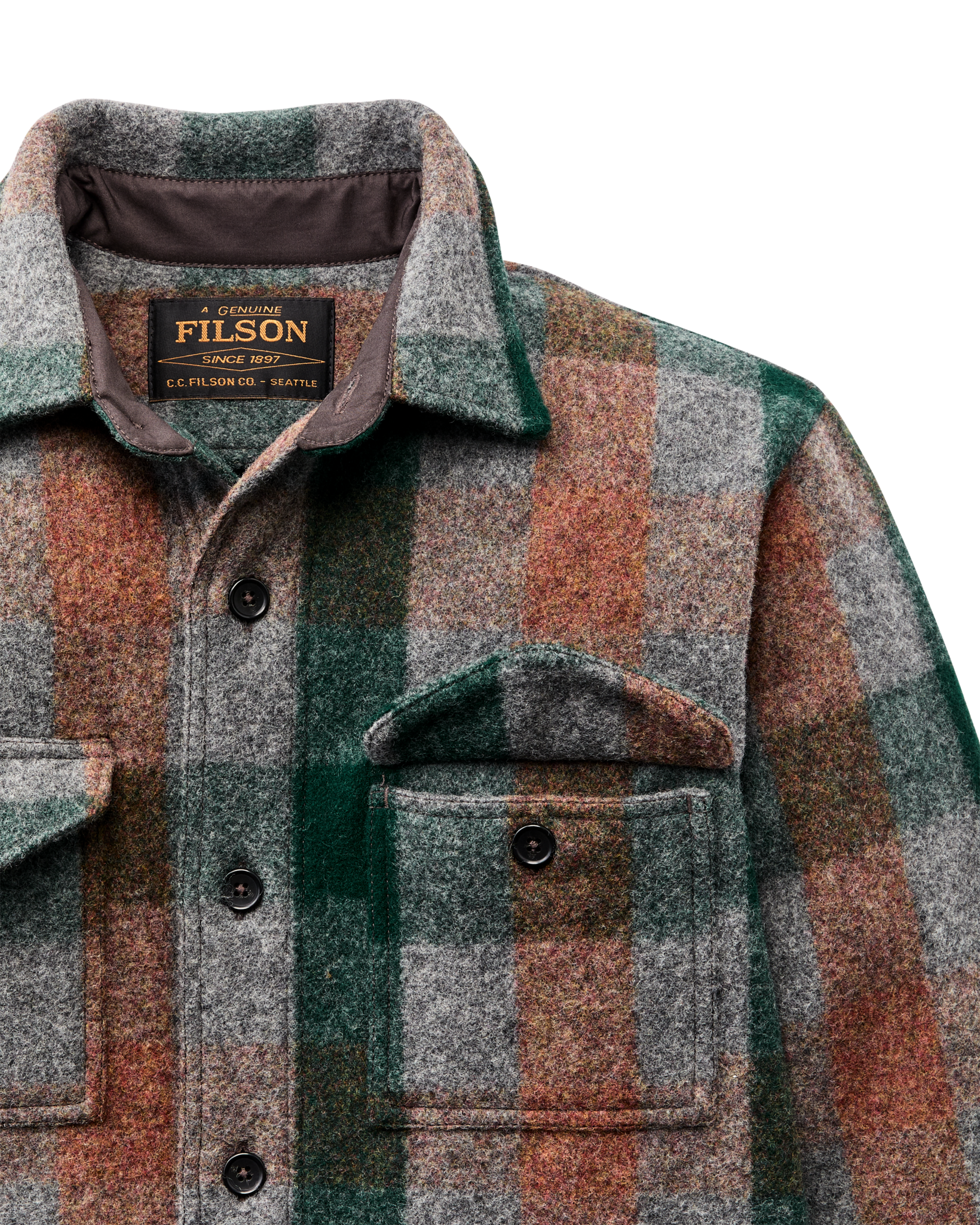 Mackinaw Wool Jac-shirt - Green / Orange / Gray Plaid - Image 4