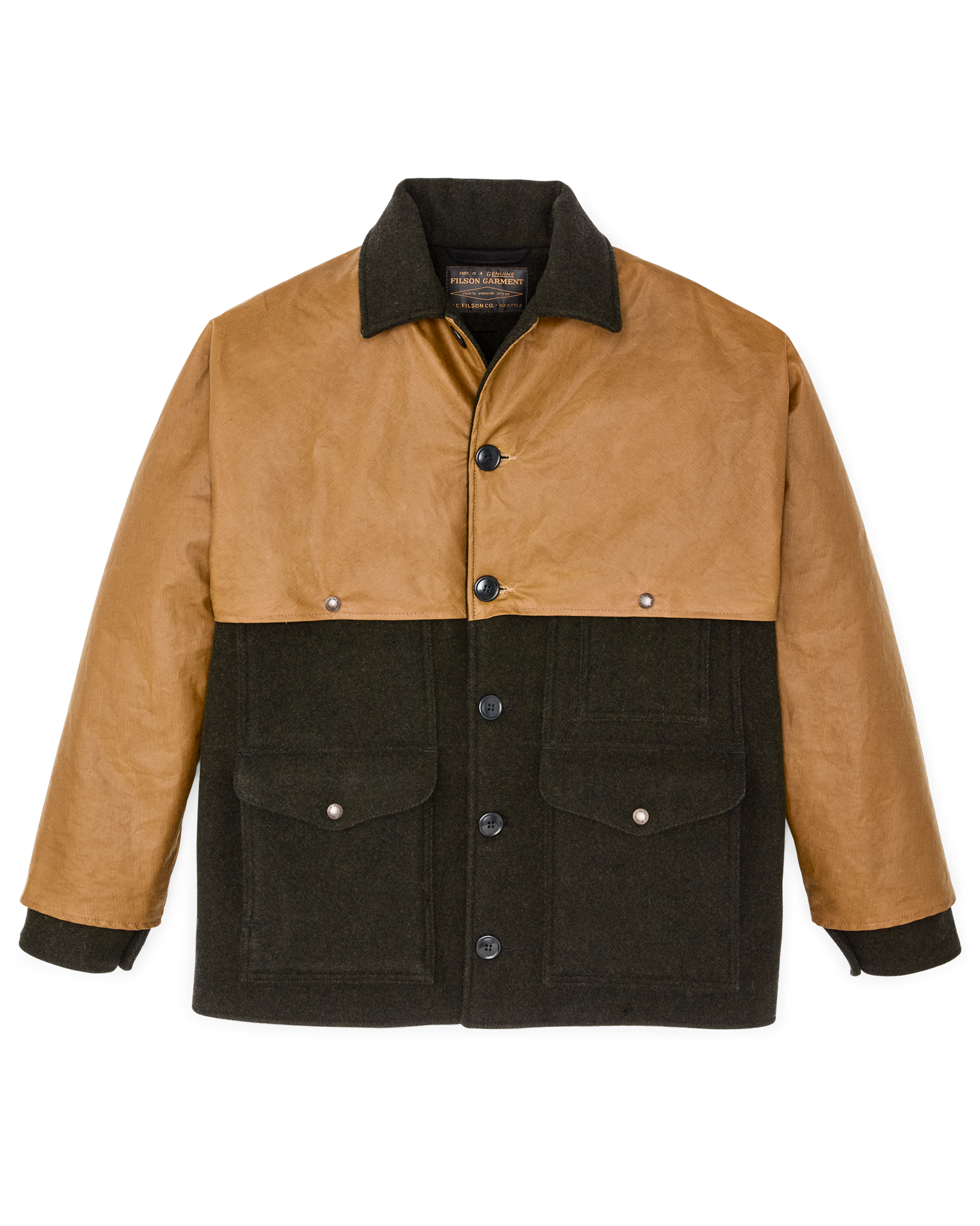 Mackinaw Wool Caped Cruiser Jacket - Peat Black / Dark Tan - Image 3