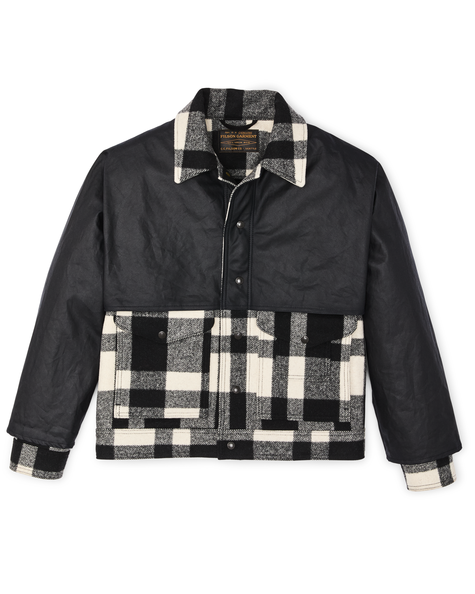 Mackinaw Wool Caped Jacket - Natural Black Plaid Navy - Image 3