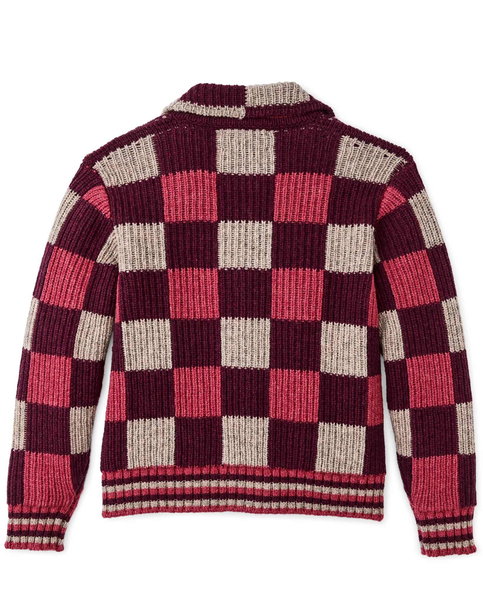 Women's Checkered Wool Cardigan - Burgundy / Gray Check - Image 5