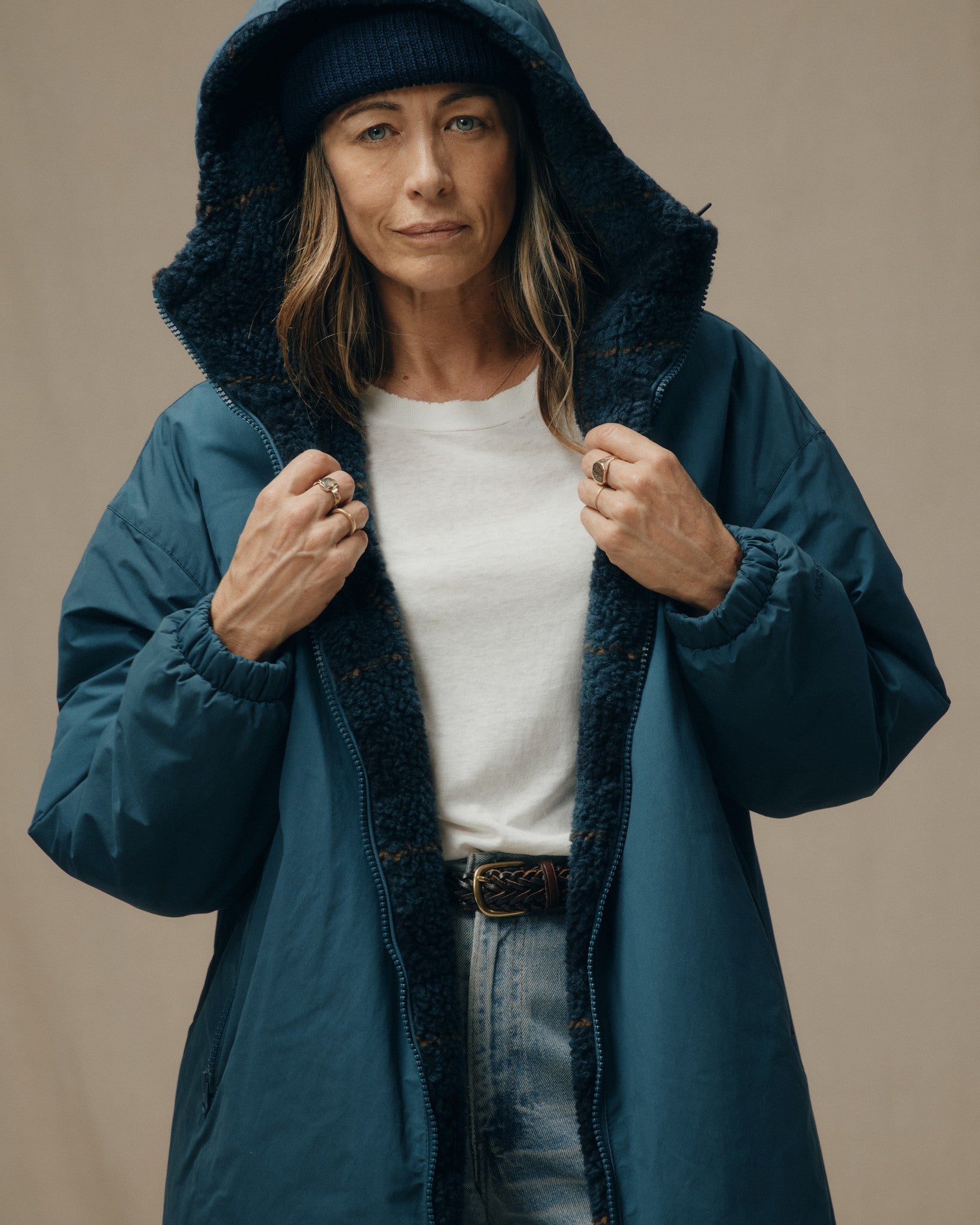 Women's Reversible Woolly Fleece Coat - Dark Teal - Image 5