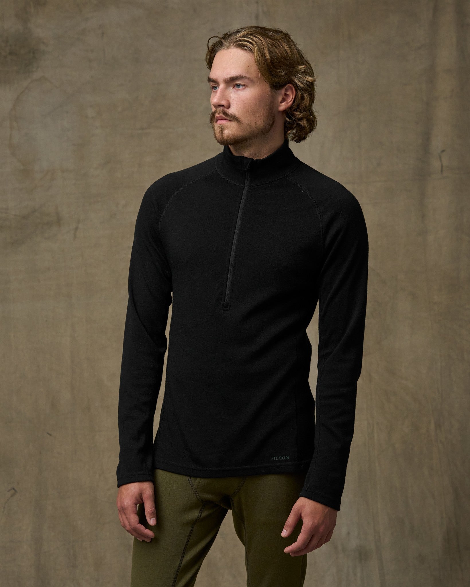 400g Merino Wool Long Sleeve Half-zip - Black