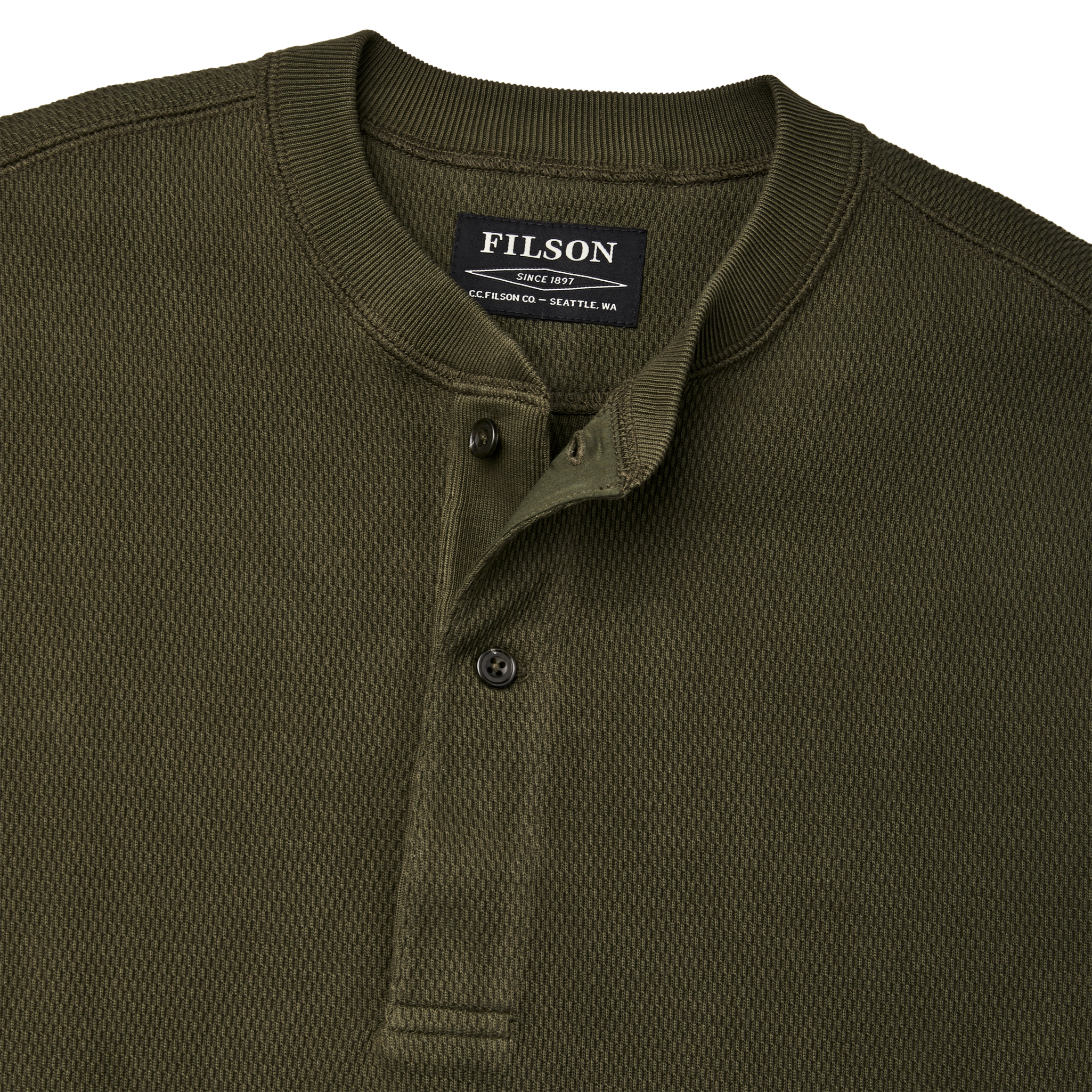 Waffle Knit Henley - Mossy Rock - Image 3