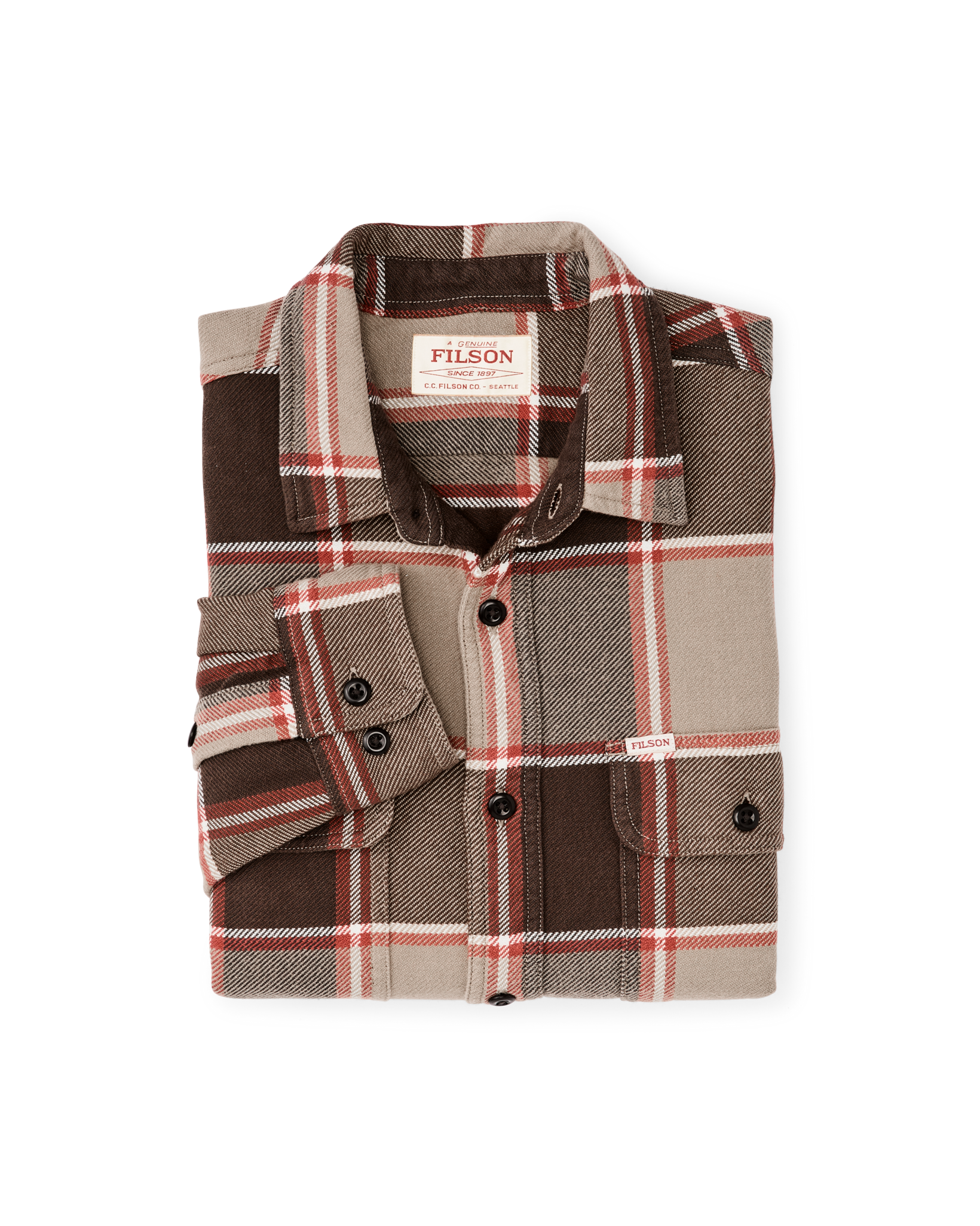Vintage Flannel Work Shirt - Tan / Orange / Multi Plaid - Image 3