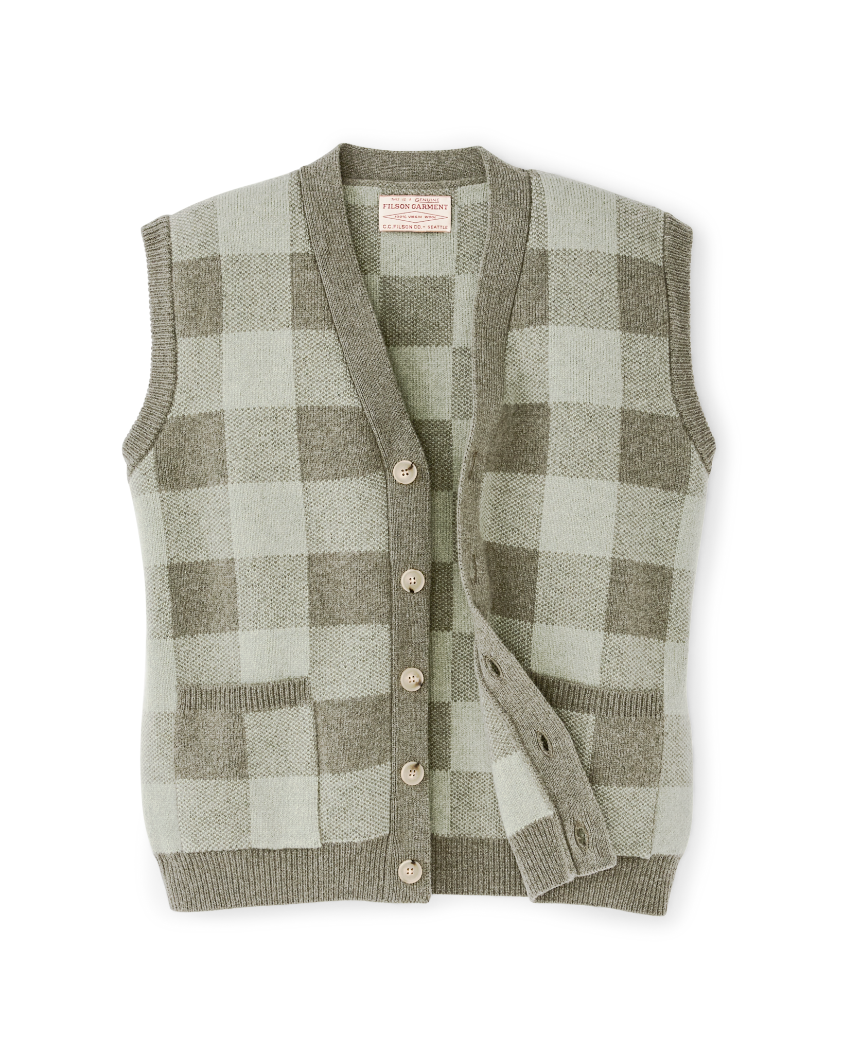 Women's Wool Cardigan Vest - Olive Check - Image 3