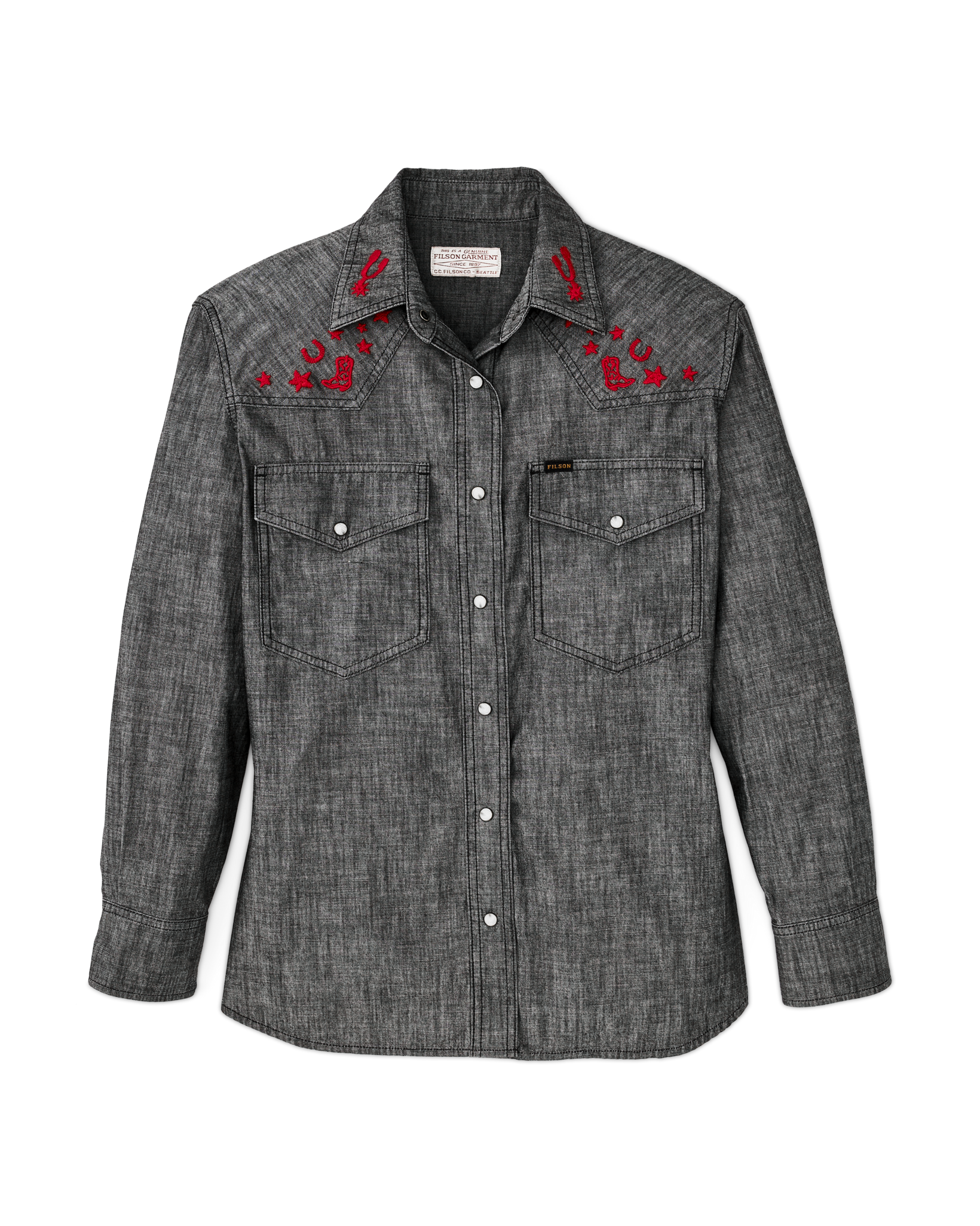 Women's Embroidered Western Shirt - Black Chambray / Western