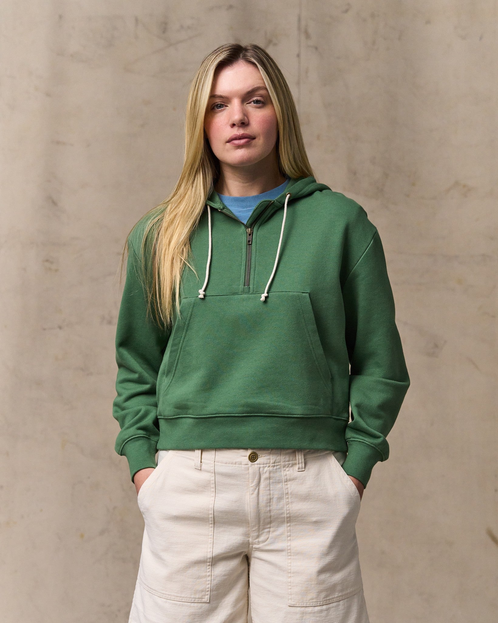 Women's French Terry Half-zip Hoodie - Light Forest