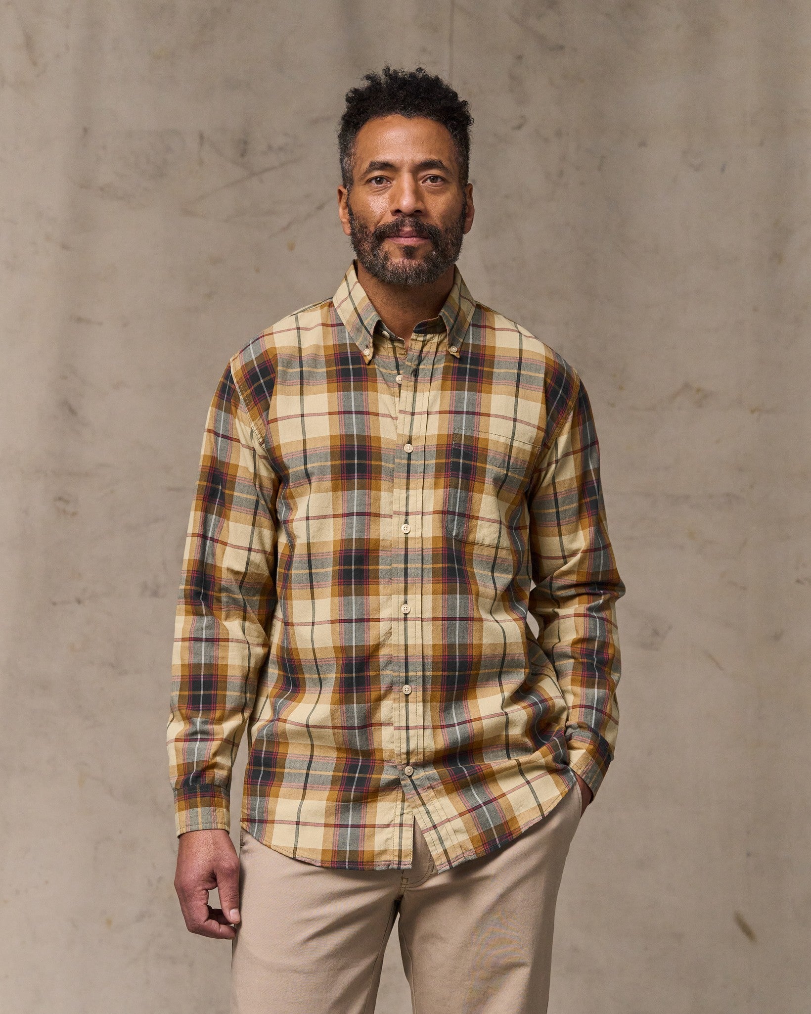 Madras Button-Down Shirt - Tan / Spruce Multicolor