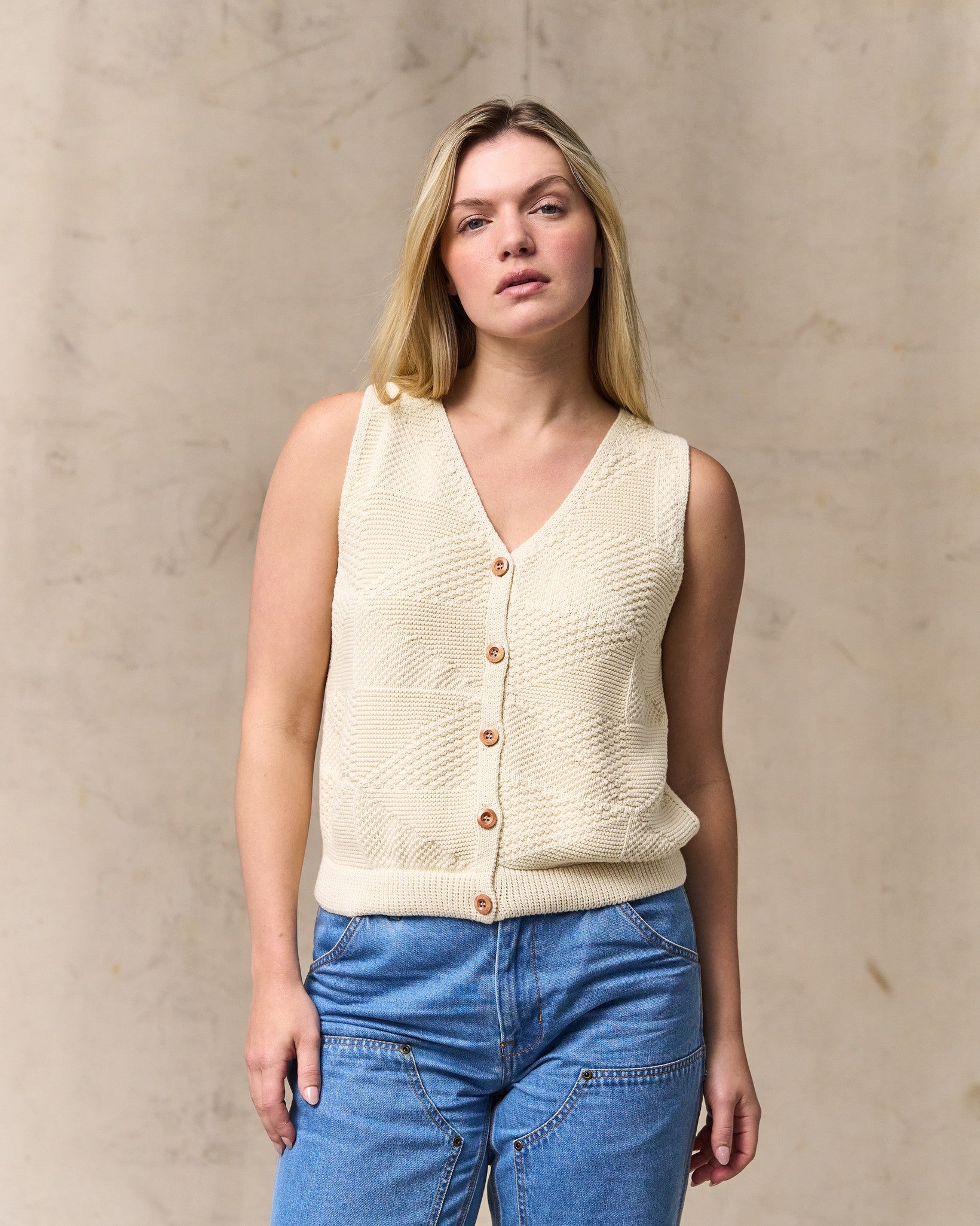 Women's Cotton Sweater Vest - Ivory