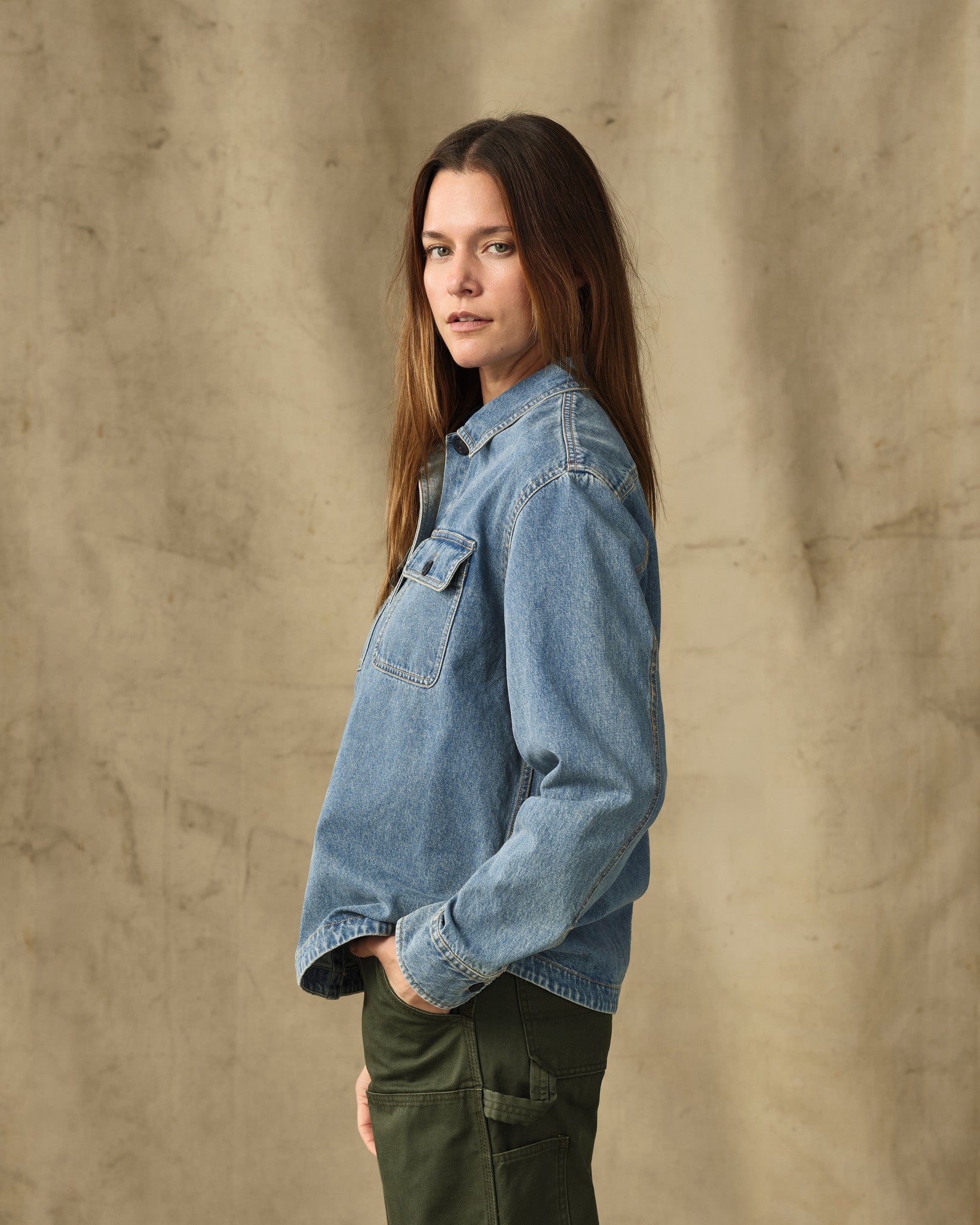 Women's Embroidered Denim Shirt - Vintage Indigo - Image 3