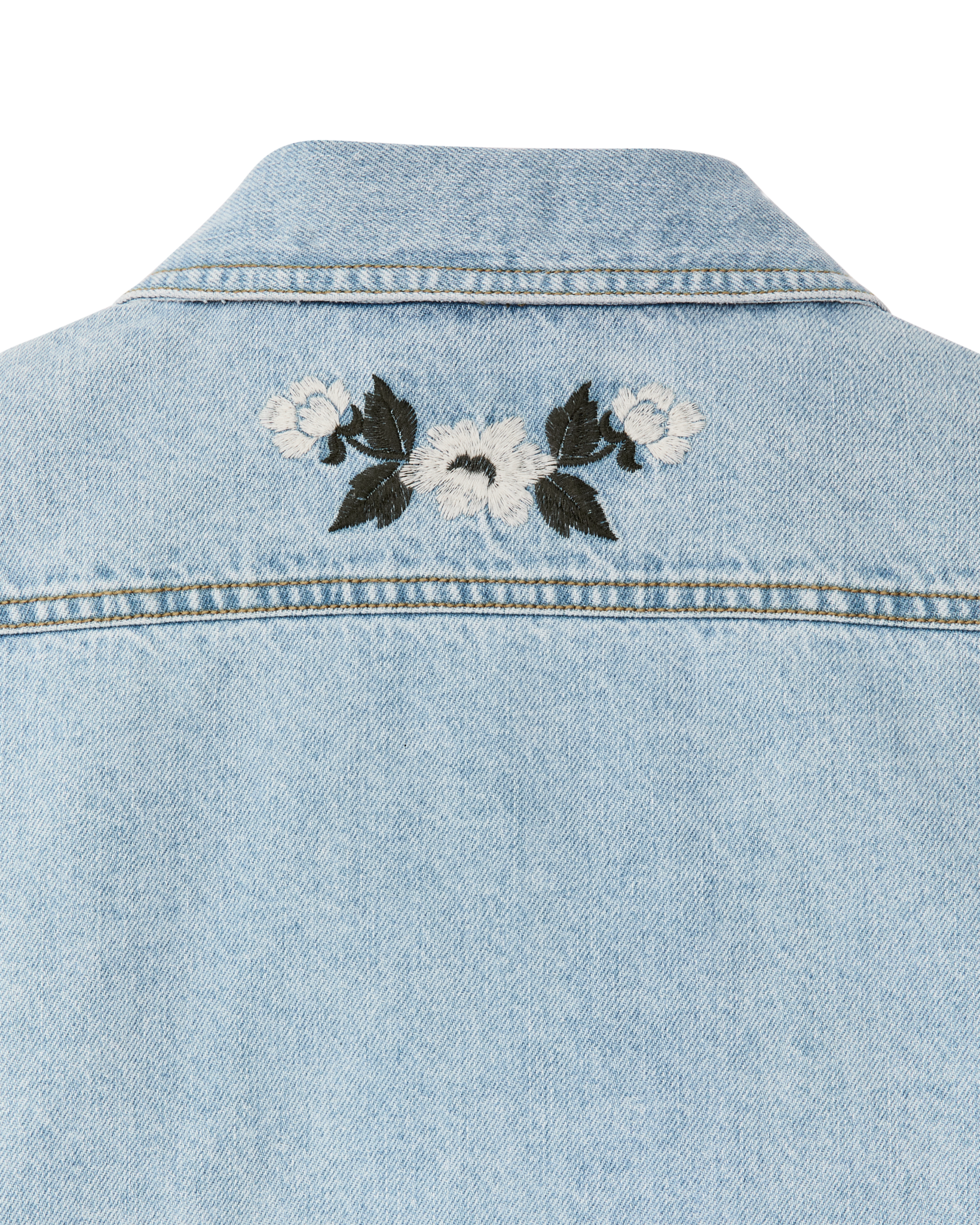 Women's Embroidered Denim Shirt - Pale Indigo - Image 9