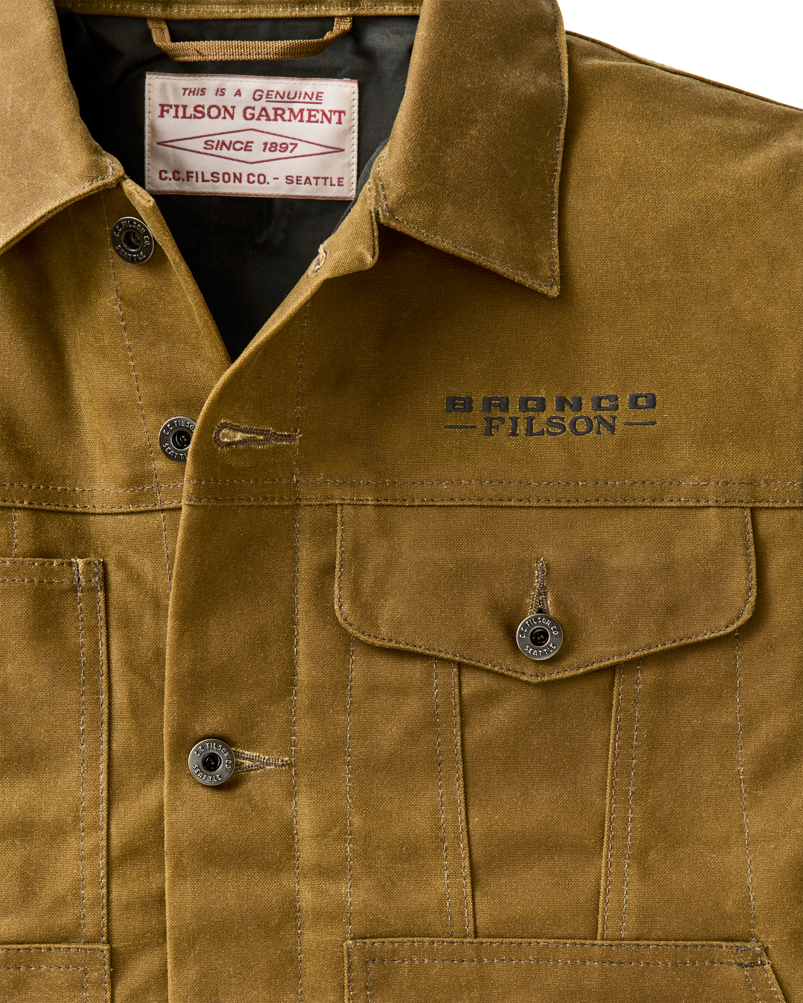 Bronco Filson Embroidered Tin Cloth Short Lined Cruiser - Dark Tan - Image 4