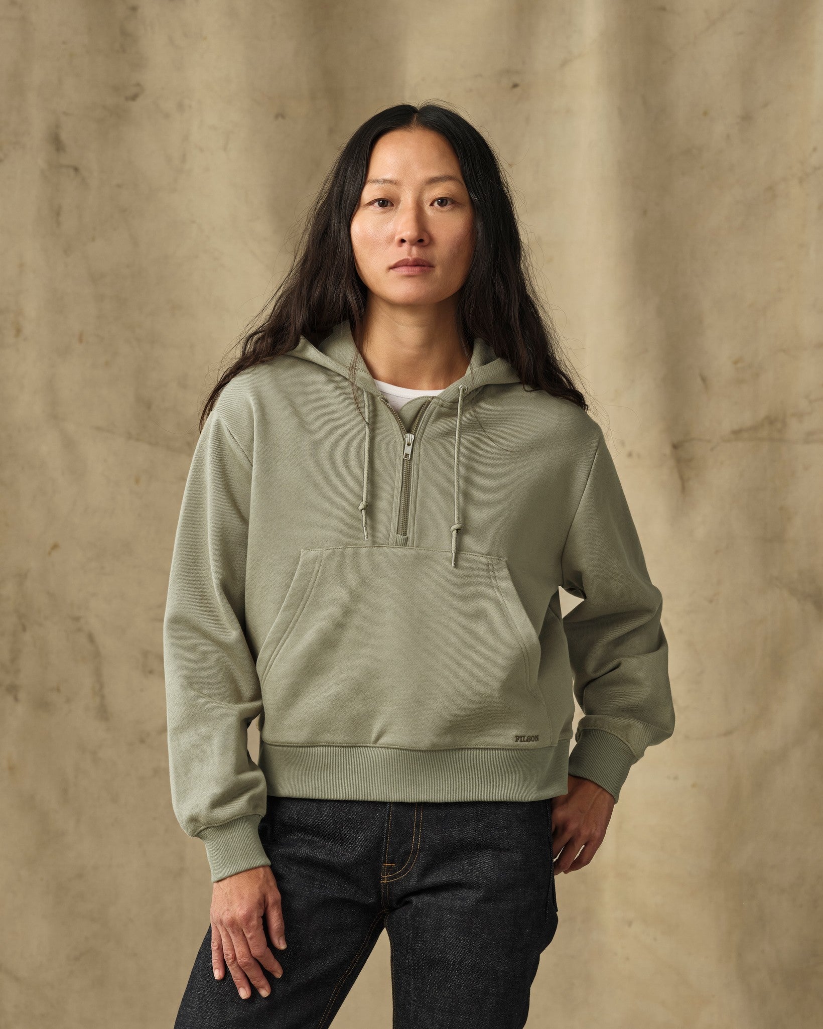 Women's French Terry Half-Zip Hoodie - Olive Branch