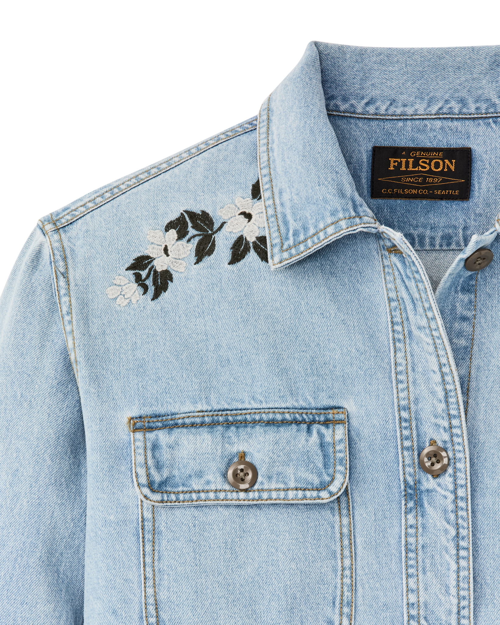 Women's Embroidered Denim Shirt - Pale Indigo - Image 8