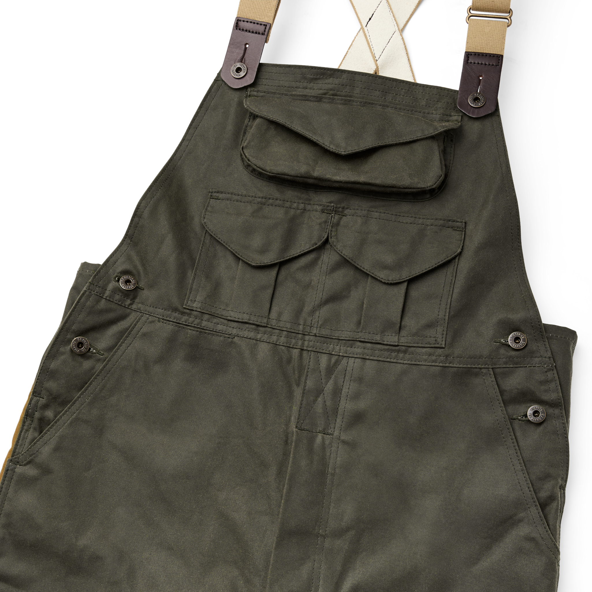 Double Hunting Bibs With Zipper - Otter Green / Dark Tan - Image 8