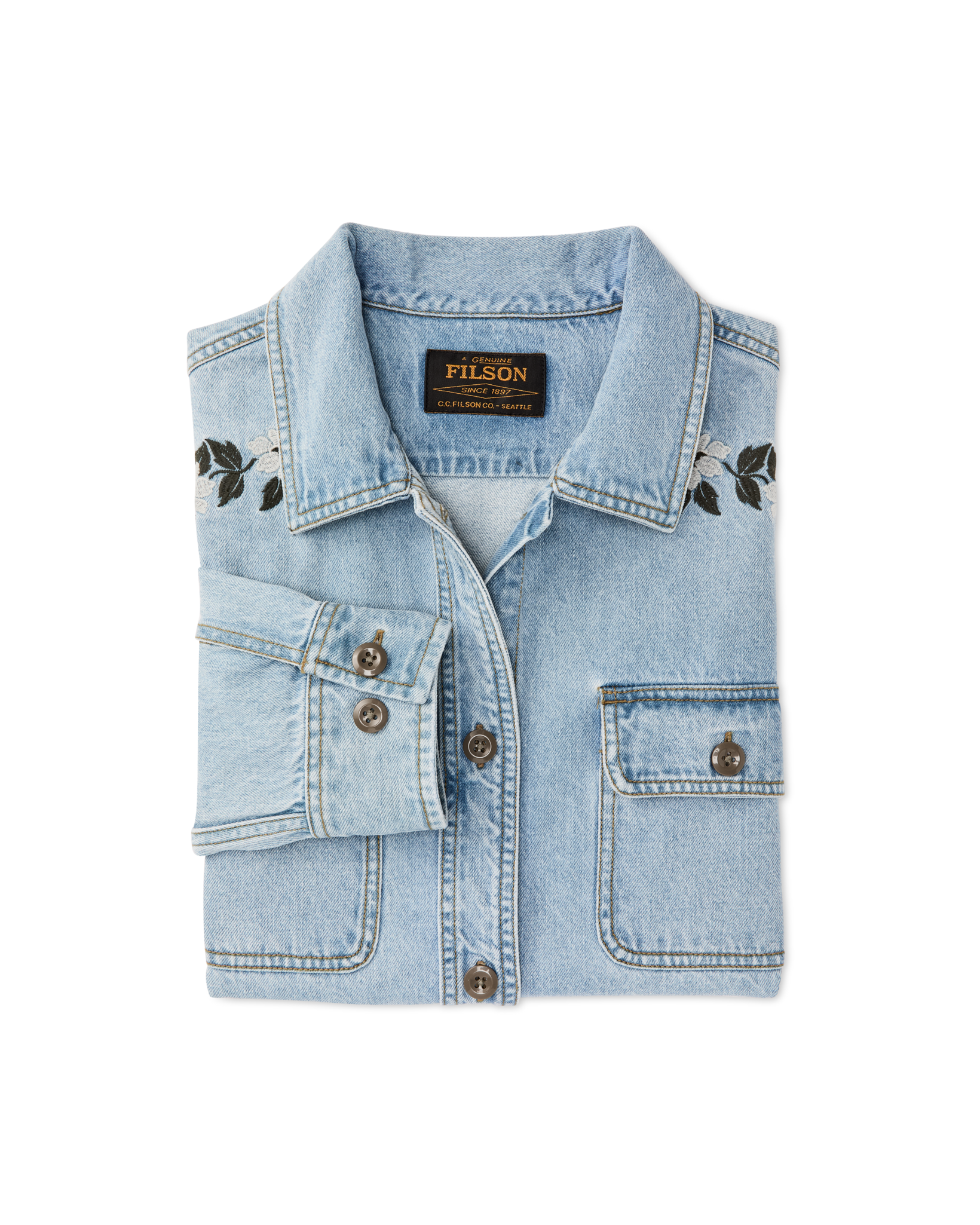 Women's Embroidered Denim Shirt - Pale Indigo - Image 11