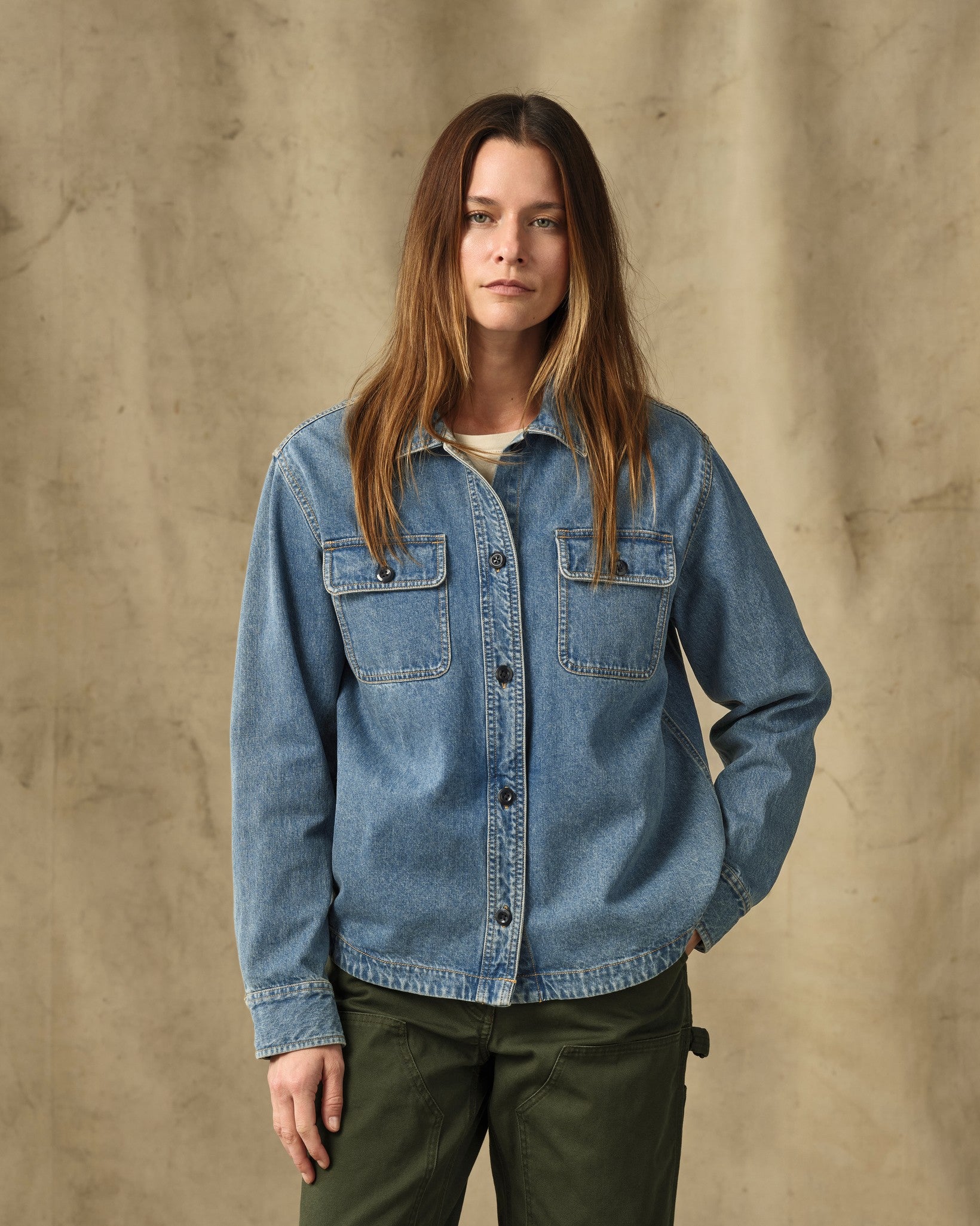 Women's Embroidered Denim Shirt - Vintage Indigo