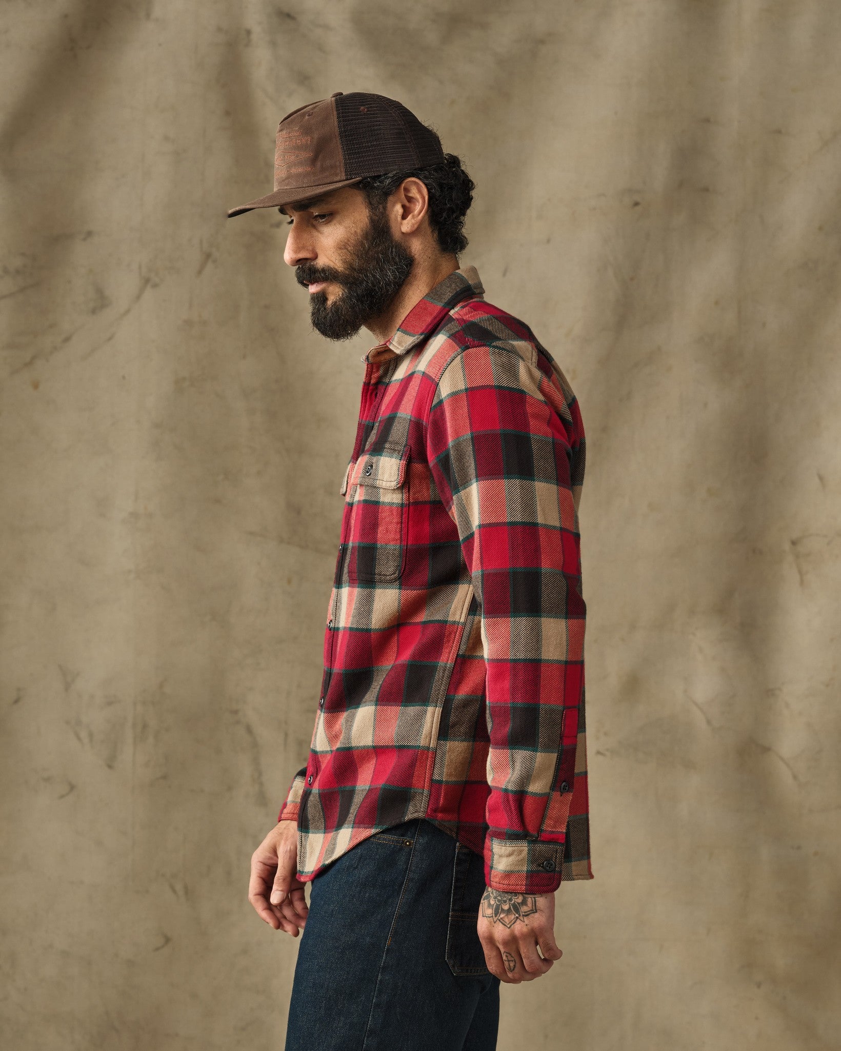 Vintage Flannel Work Shirt - Red / Cream Plaid - Image 3