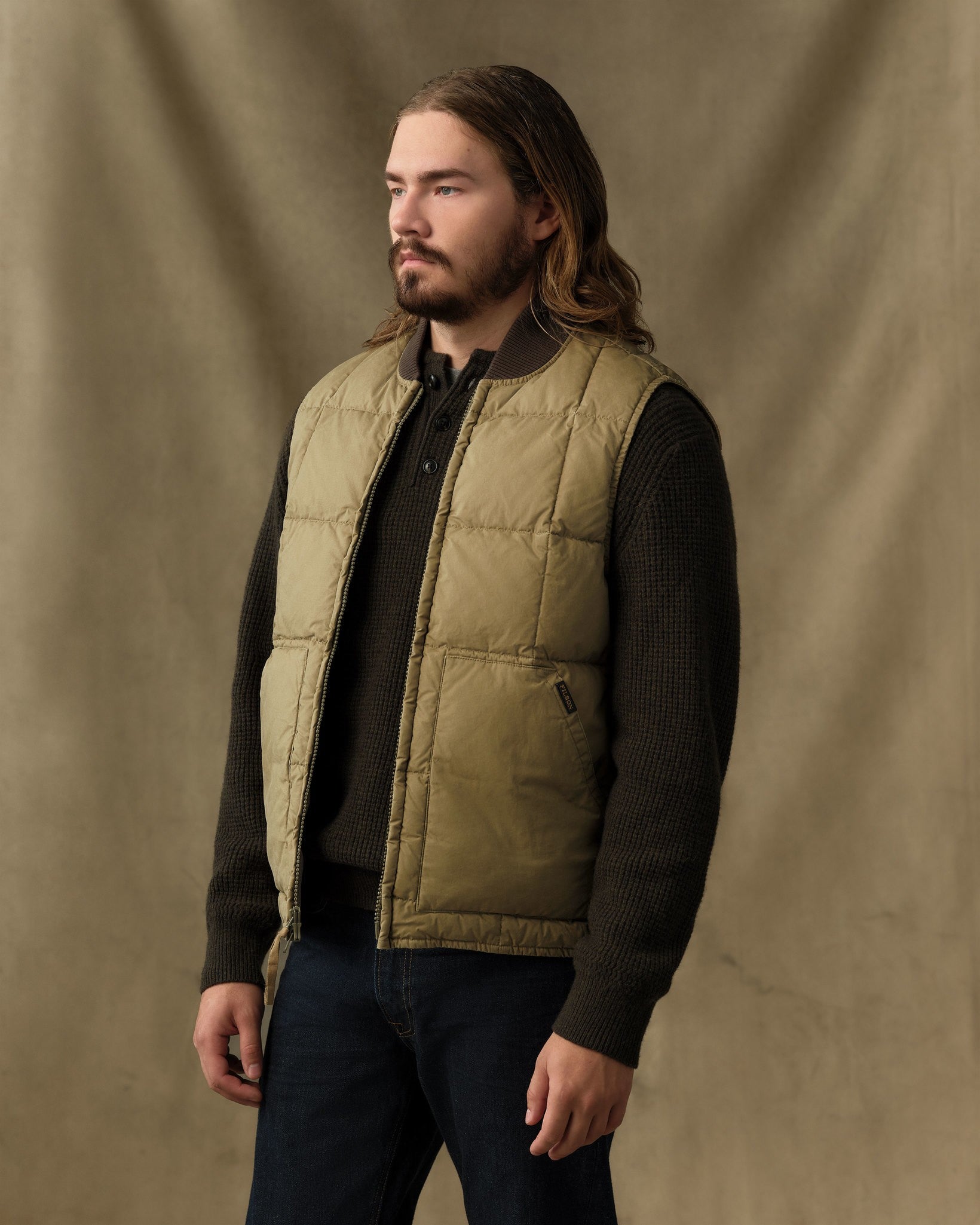 Heritage Cotton Down Vest - Light Brown - Image 3