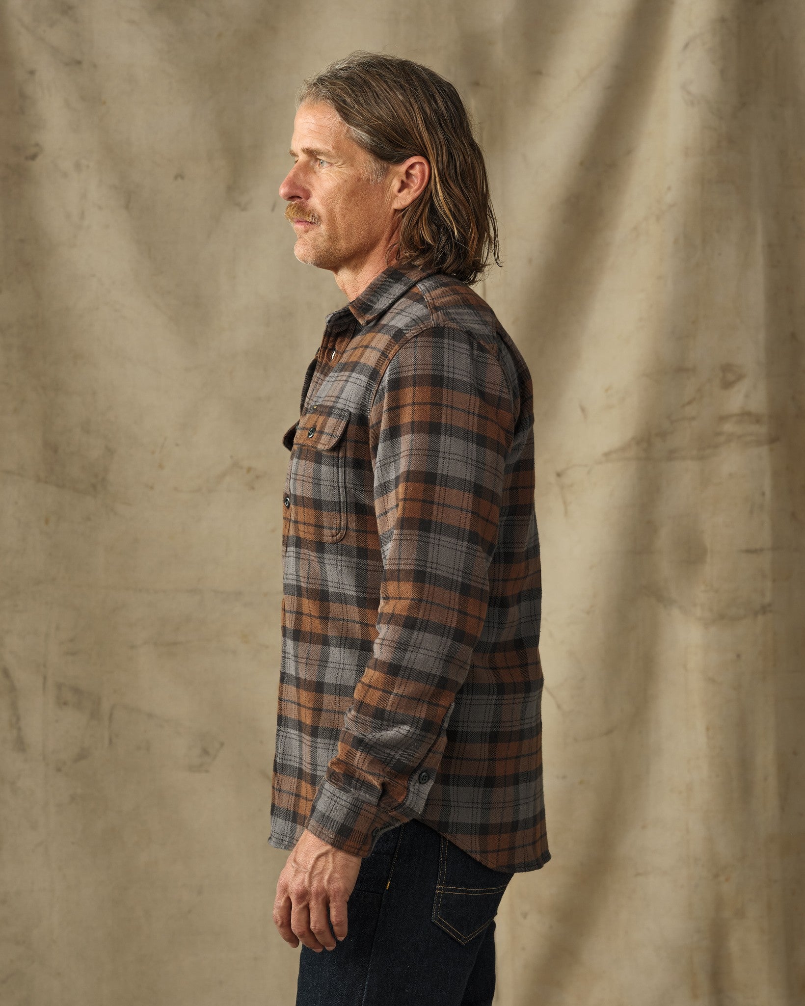 Vintage Flannel Work Shirt - Brown / Charcoal Plaid - Image 2