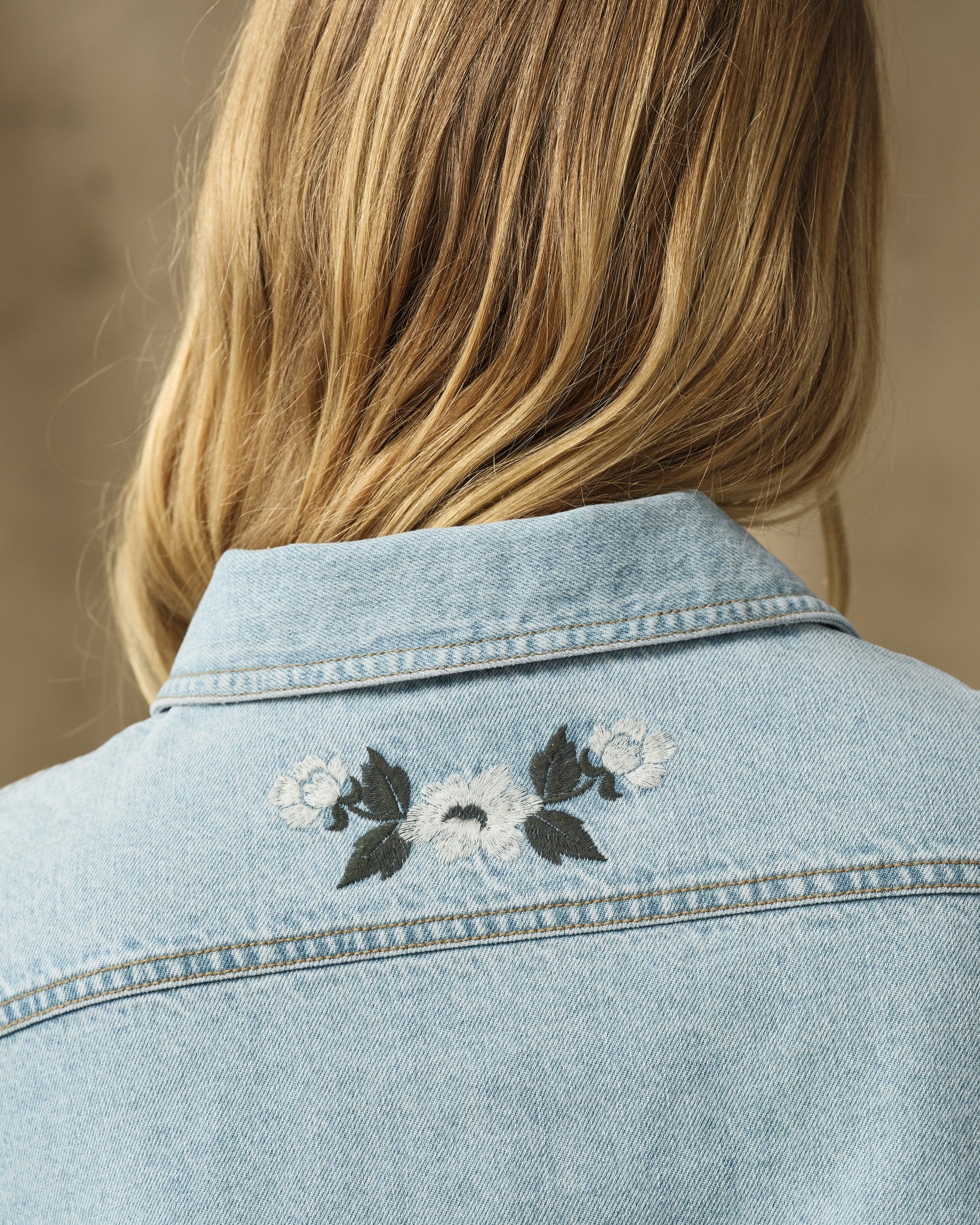 Women's Embroidered Denim Shirt - Pale Indigo - Image 2