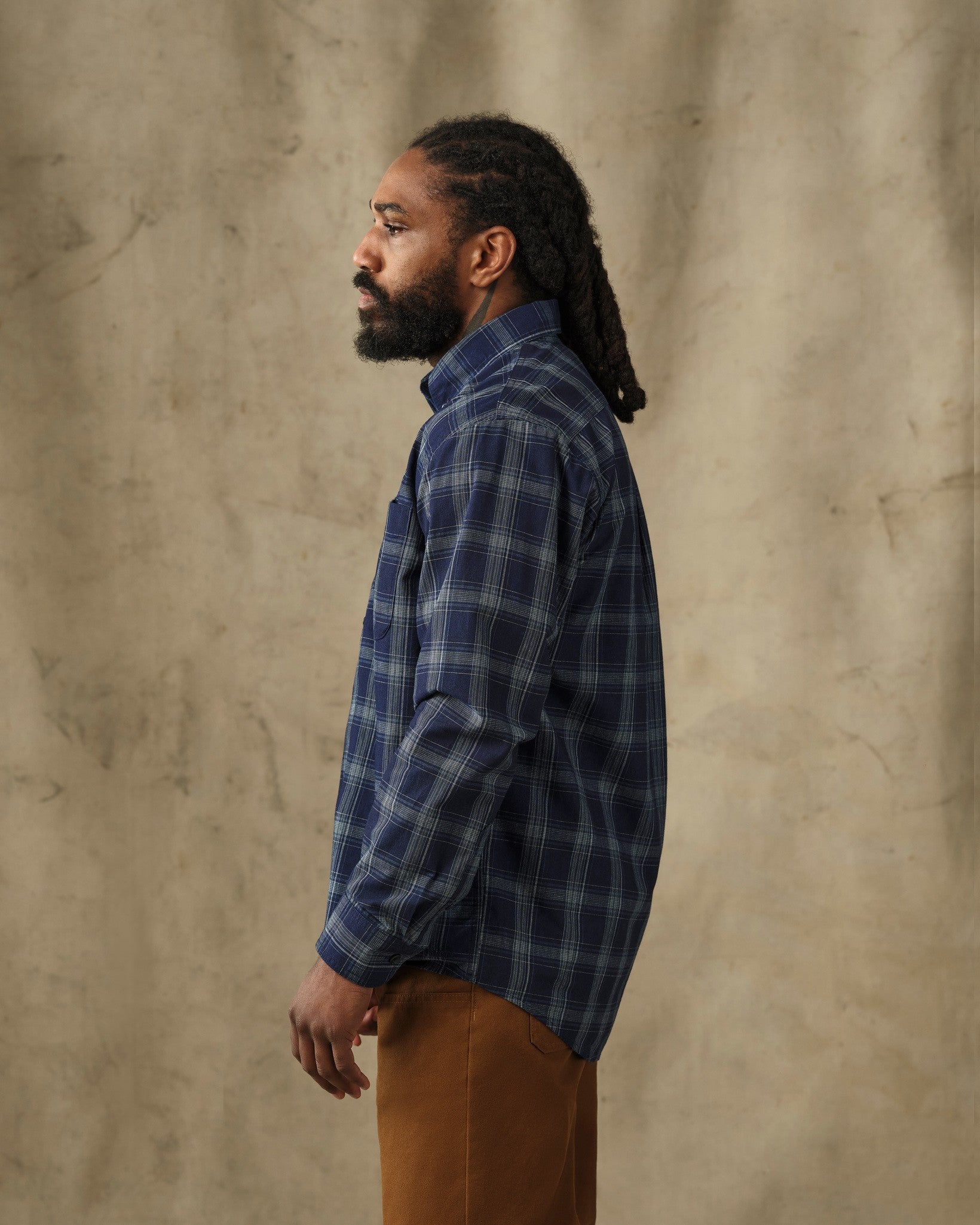 Chambray Button-Down Shirt - Dark Indigo Plaid - Image 3