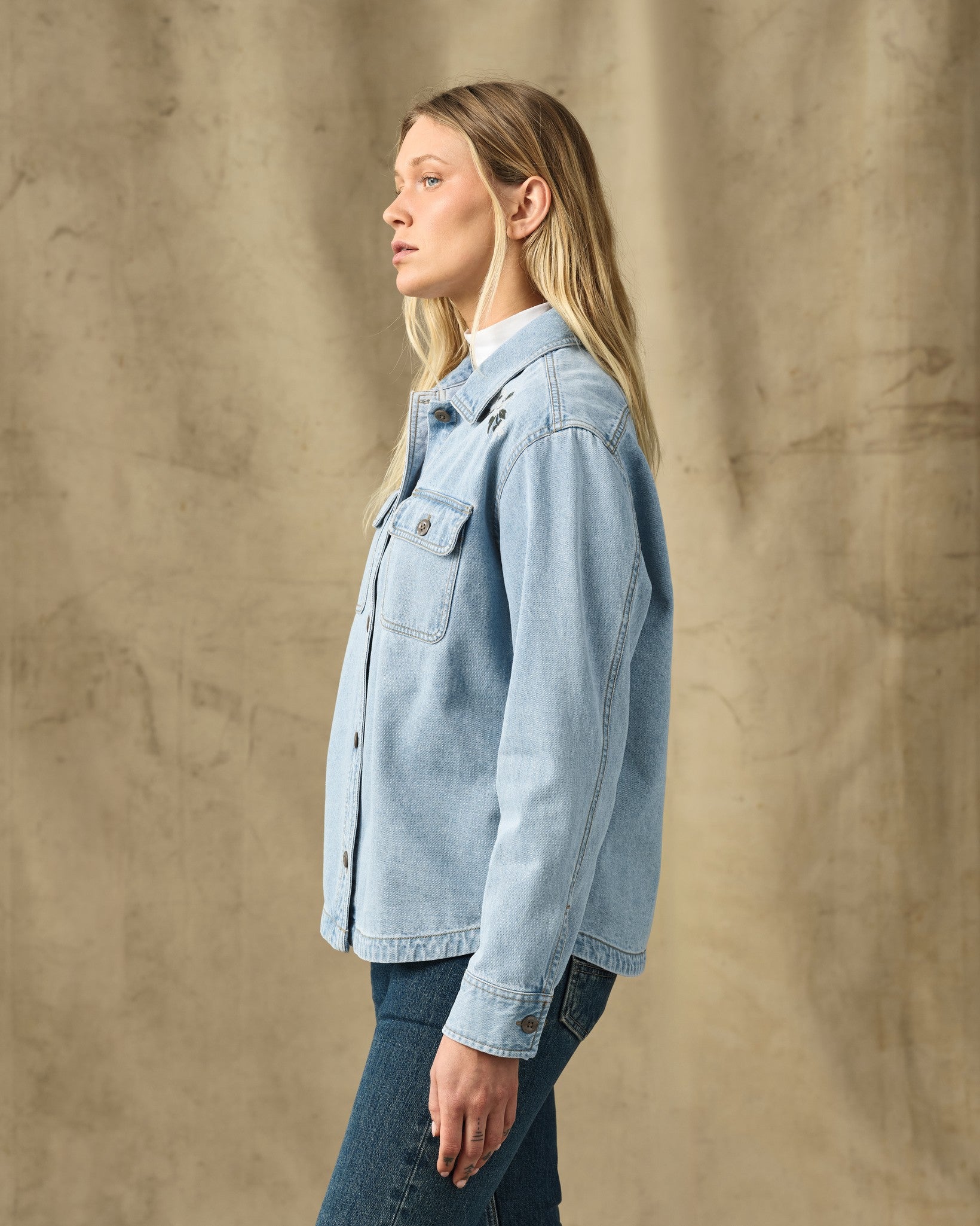 Women's Embroidered Denim Shirt - Pale Indigo - Image 10