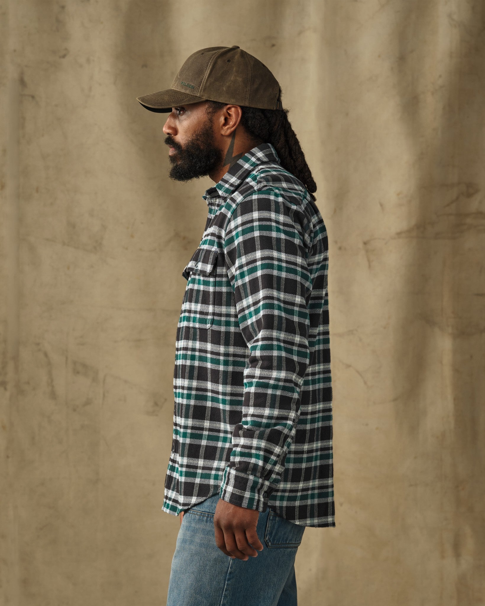 Vintage Flannel Work Shirt - Black / Green Plaid - Image 3