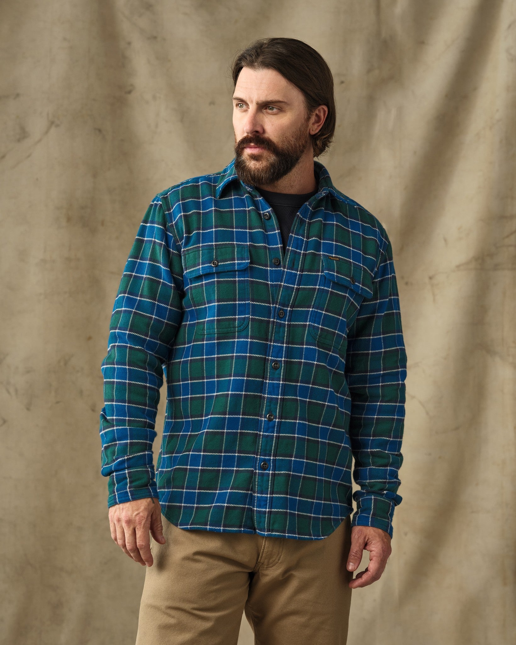 Vintage Flannel Work Shirt - Blue / Green Plaid