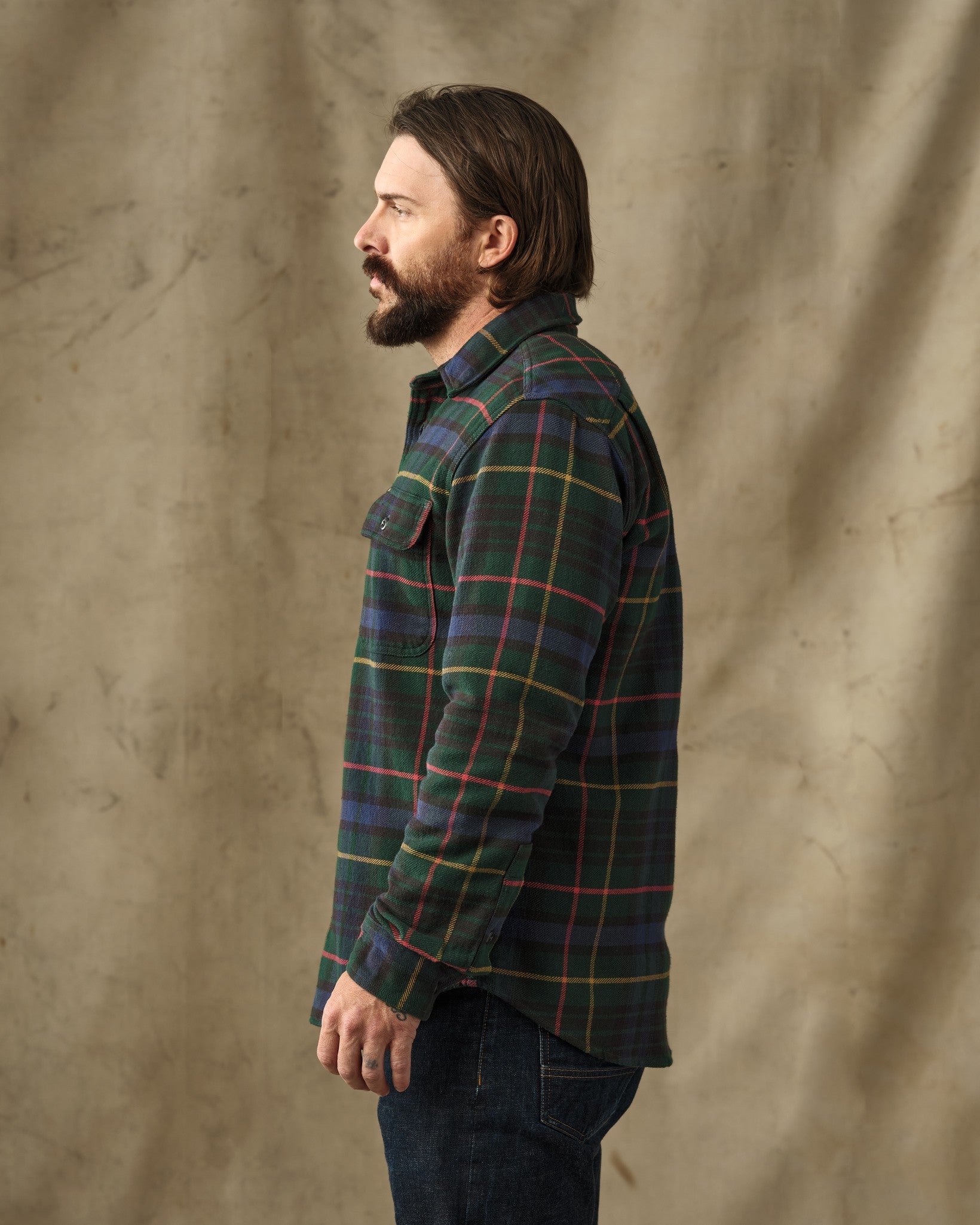 Vintage Flannel Work Shirt - Green / Navy Plaid - Image 3