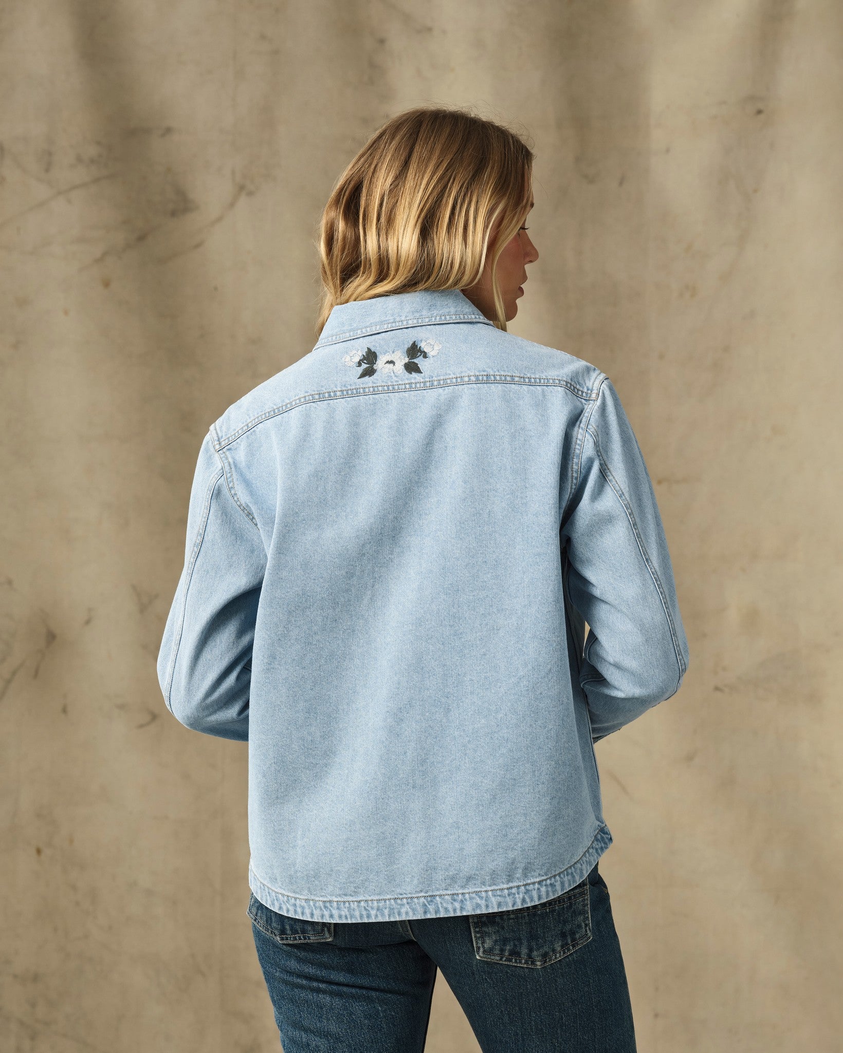 Women's Embroidered Denim Shirt - Pale Indigo - Image 5
