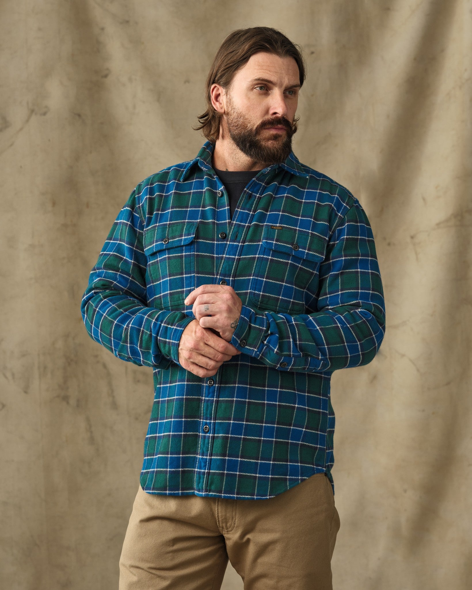 Vintage Flannel Work Shirt - Blue / Green Plaid - Image 6