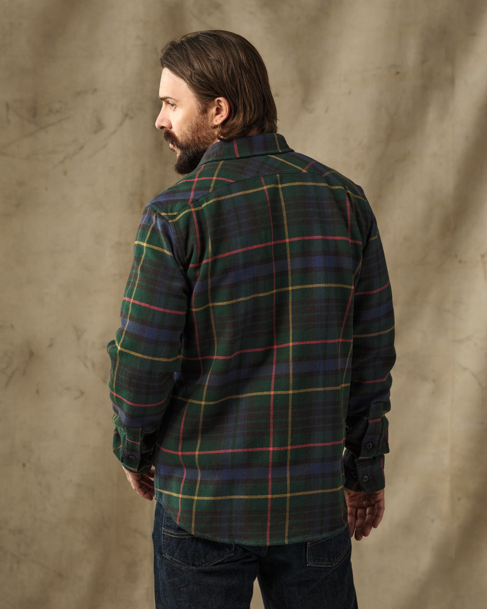 Vintage Flannel Work Shirt - Green / Navy Plaid - Image 2
