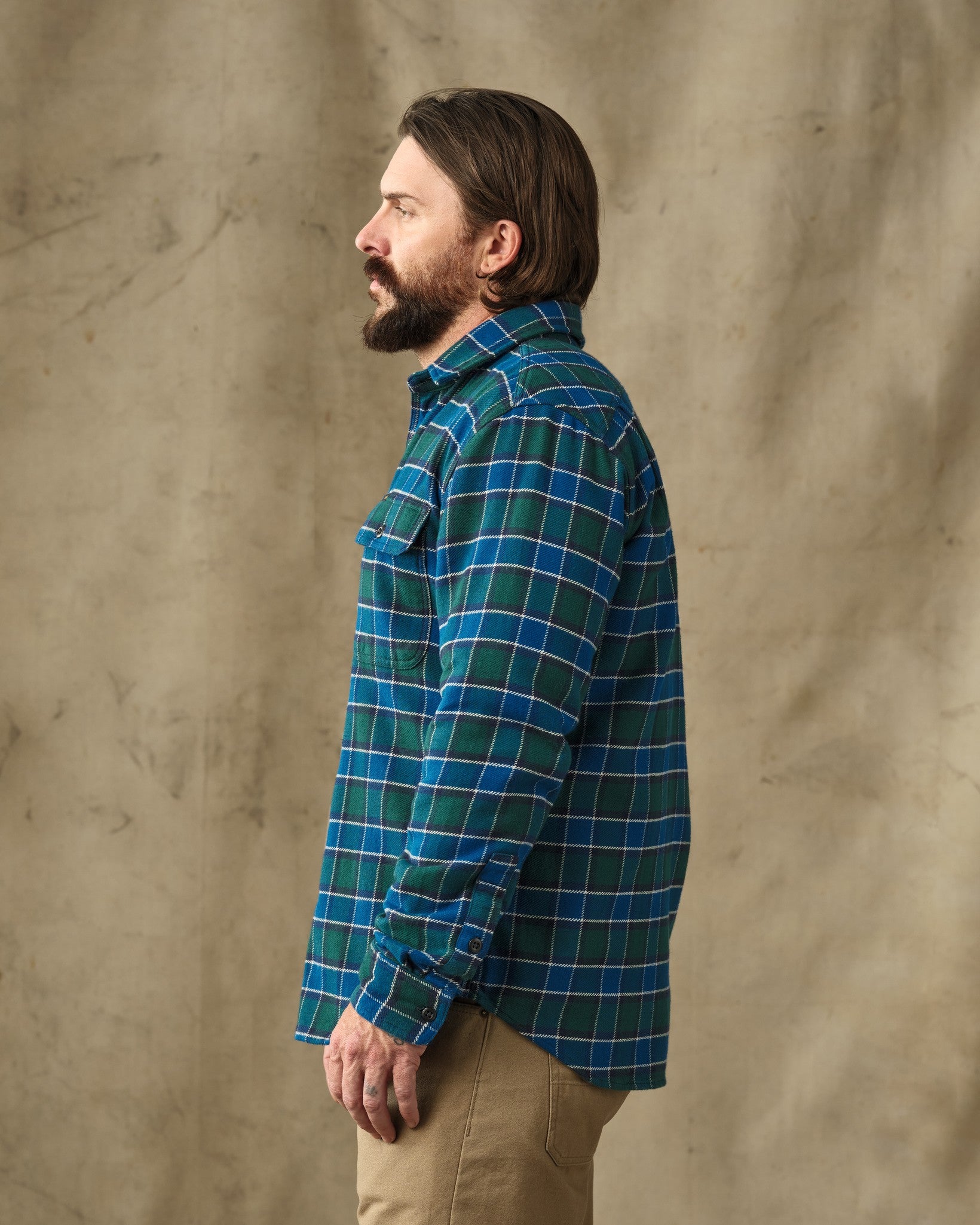 Vintage Flannel Work Shirt - Blue / Green Plaid - Image 3